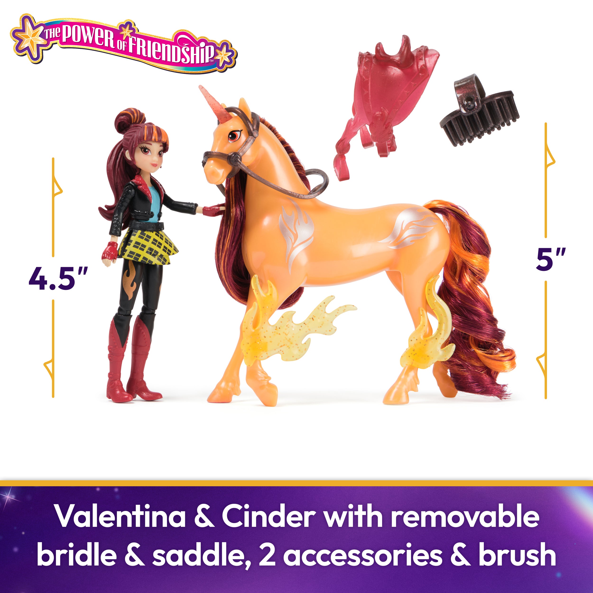 Unicorn Academy, Valentina & Cinder Power of Friendship Set, Translucent Saddle & 2 Power Accessories, Dolls & Unicorn Toys for Girls Ages 4 and up
