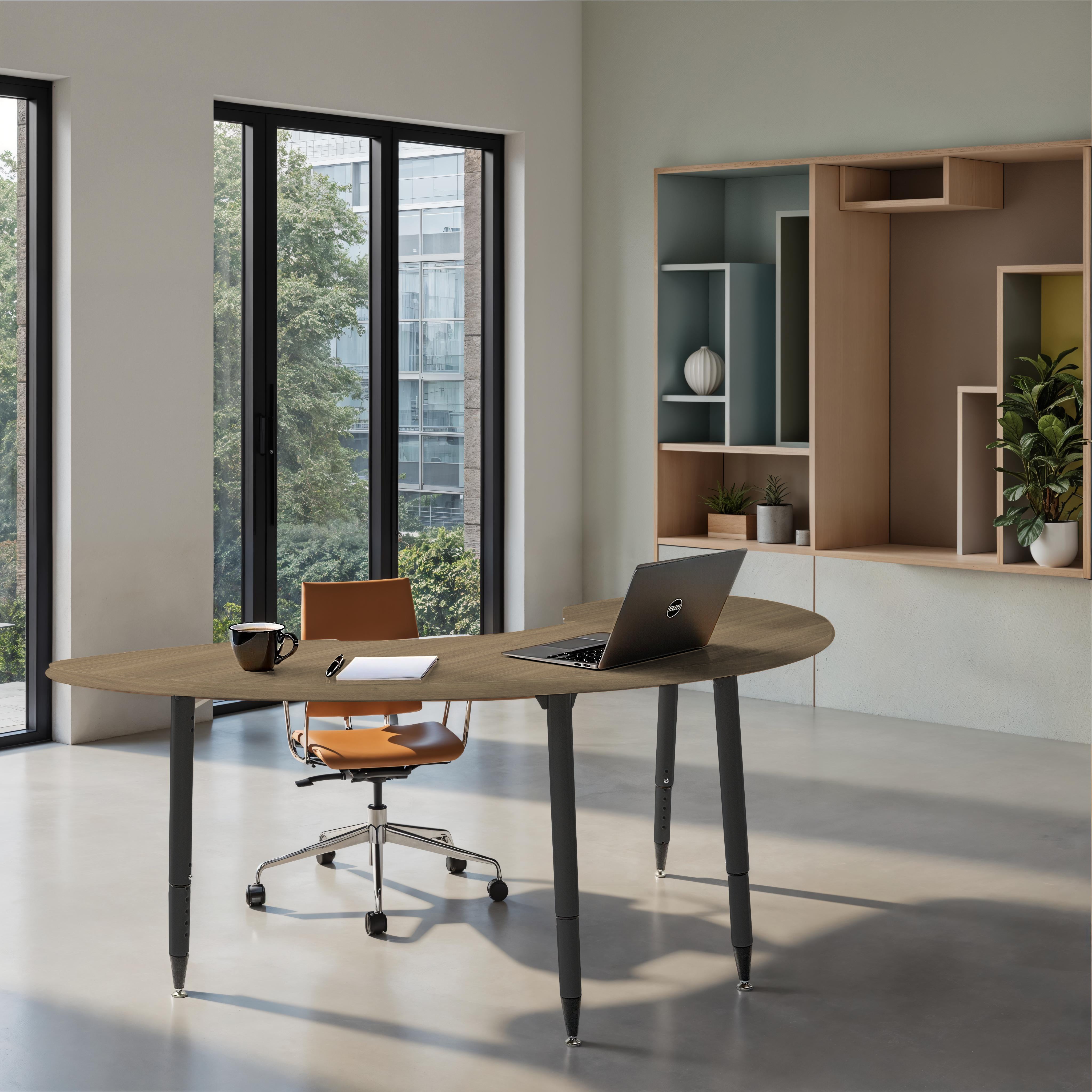 Adapte 36" x 72" Half Moon Woodgrain Activity Table with Adjustable Tapered Legs - Pasadena Oak/Black