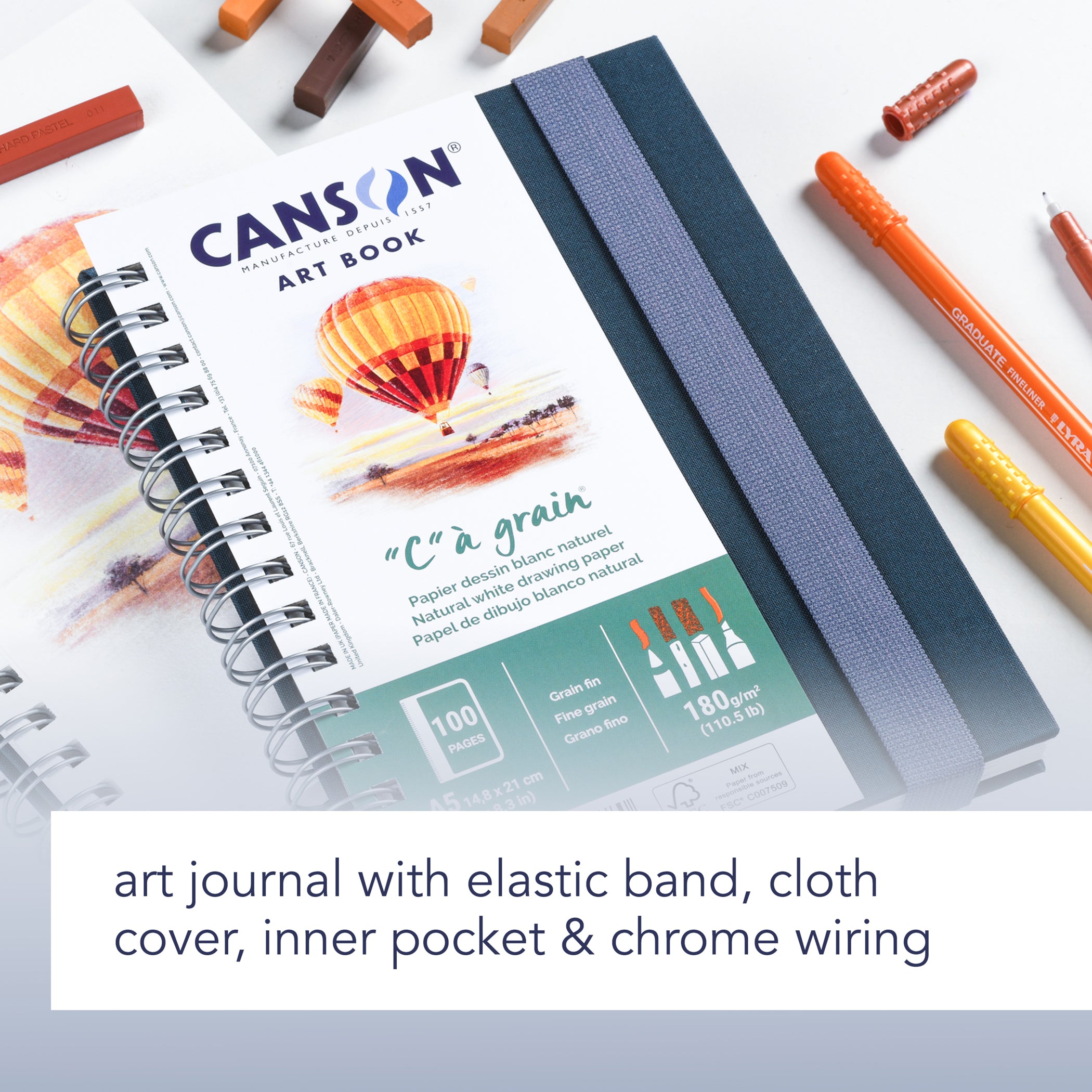 Artist Series C à Grain Drawing Art Book, Fabric Cover, Side Wire Binding, 100 Sheet, 5.8x8.3 inch, 1 Count