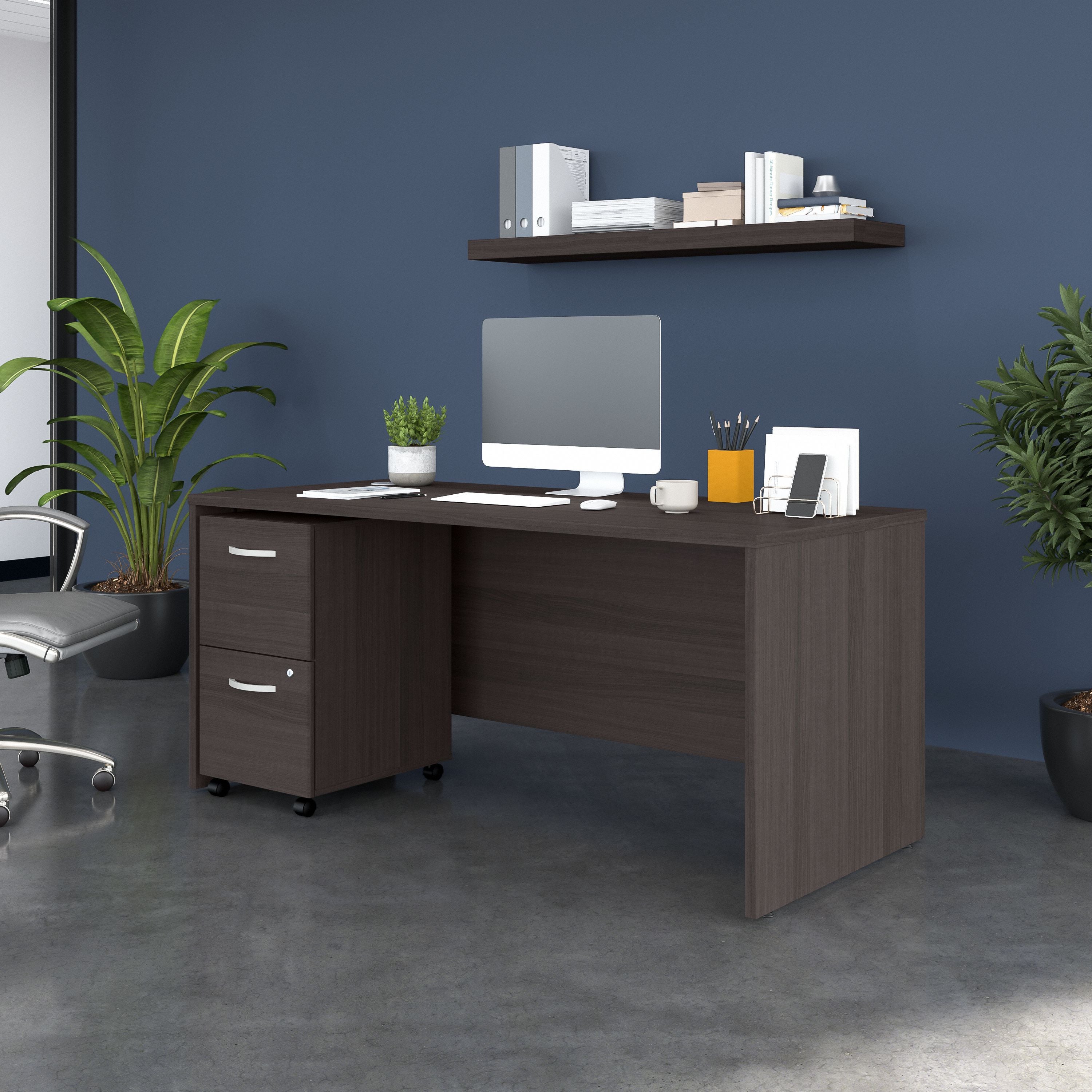 Bush Business Furniture Studio C 66W x 30D Office Desk with 2 Drawer Mobile File Cabinet in Storm Gray - 65.98" Width x 29.37" Depth x 29.84" Height