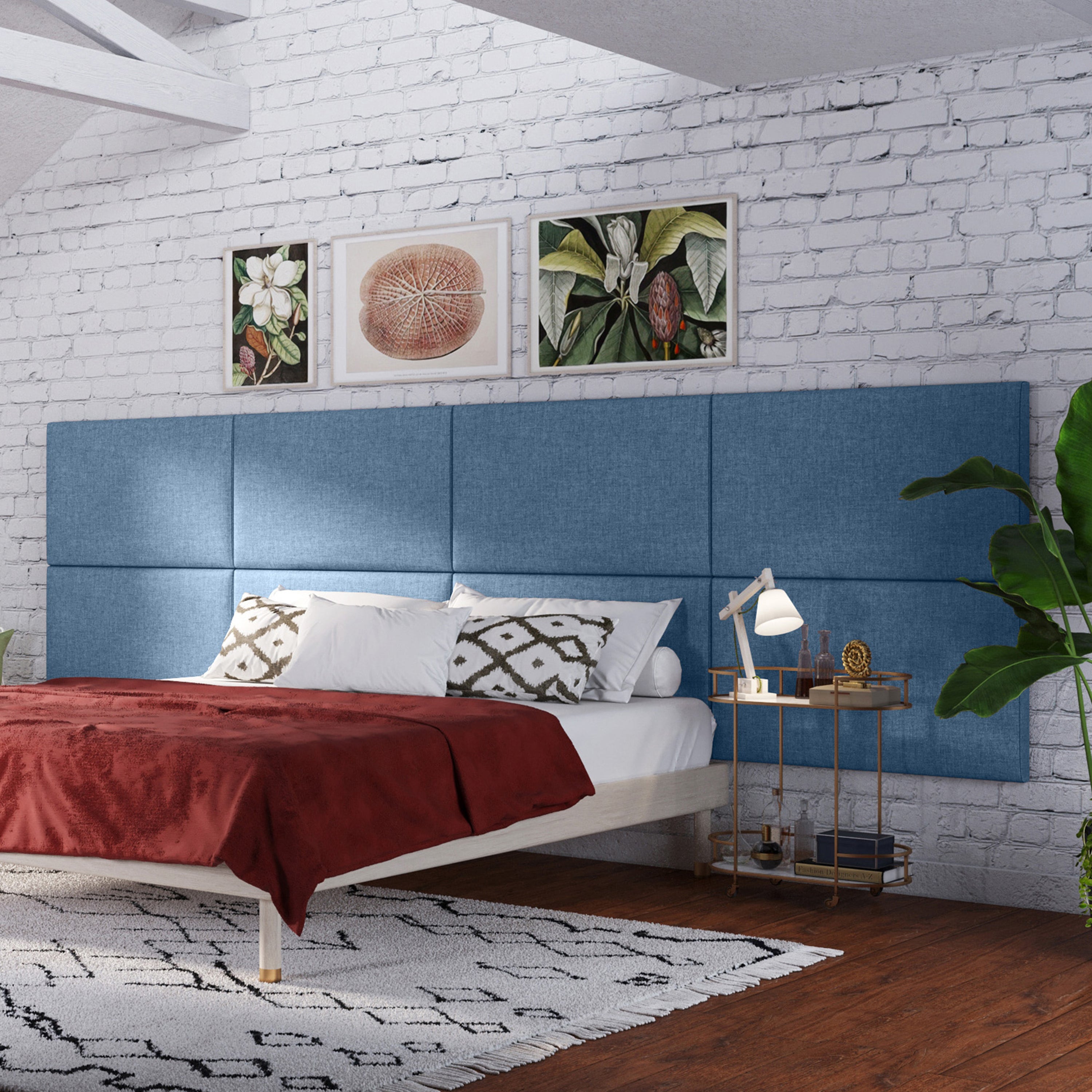 Jaxx Panelist Modern Padded Headboard- Set of 2 Wall Mounted Panels (Each 22.5" x 38")- King Double Tall, Microvelvet Petrol Blue