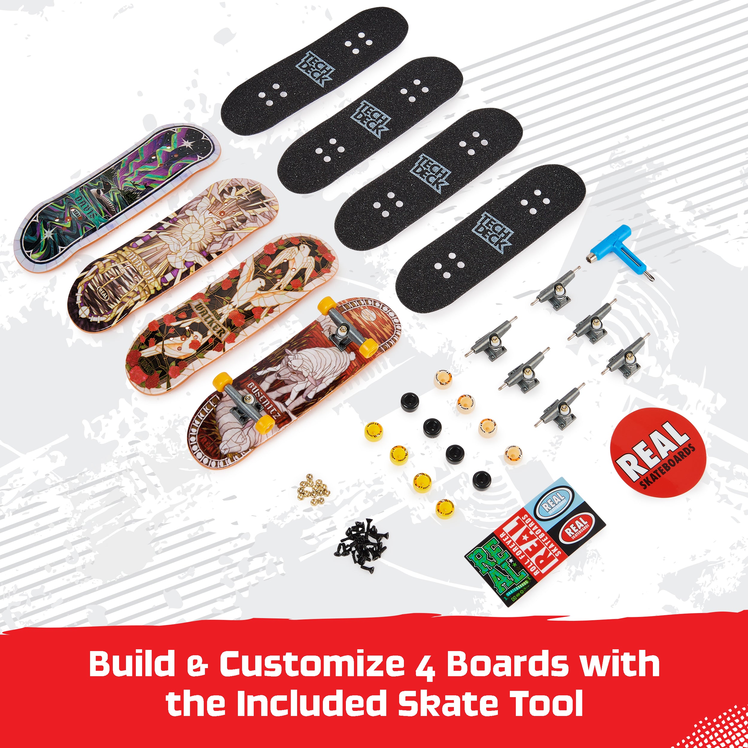 Tech Deck, Ultra DLX Fingerboard 4-Pack, Real Skateboards, Collectible and Customizable Mini Skateboards, Kids Toys for Ages 6 and up