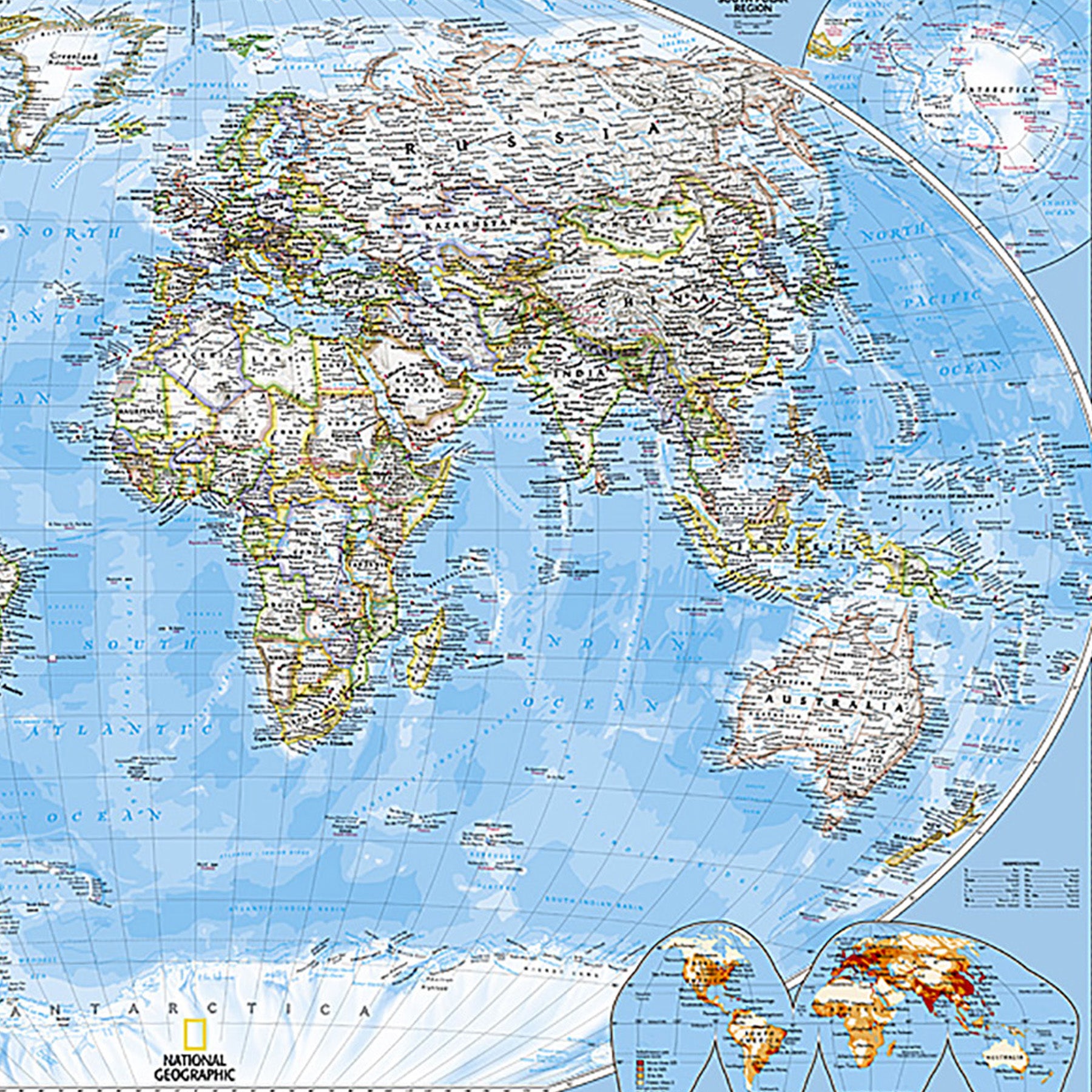 World Classic Map, Poster Size and Laminated, 36" x 24"