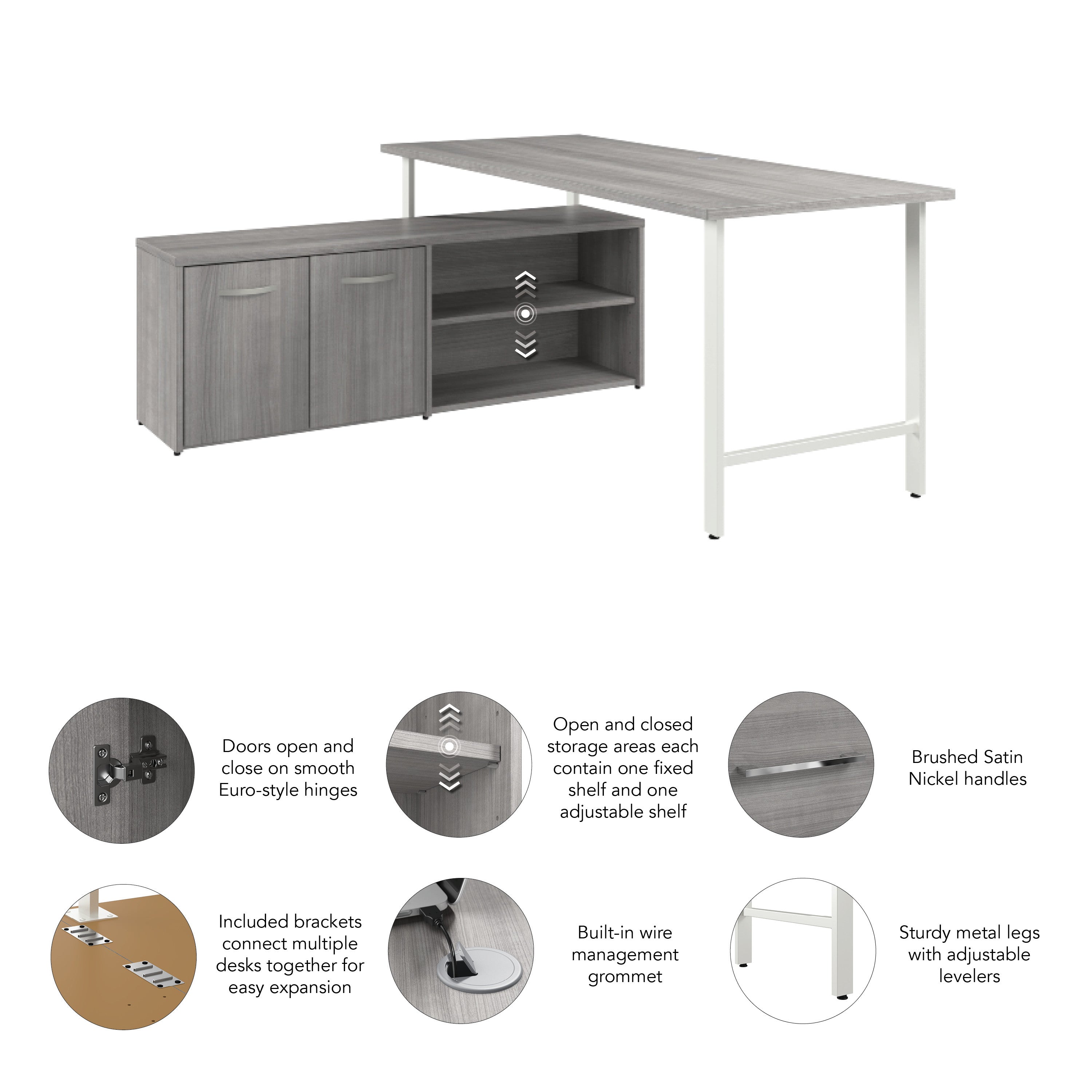 Bush Business Furniture Hustle 72W x 30D Computer Desk and Low Storage Cabinet with Doors and Shelves in Platinum Gray - 71.02" Width x 88.54" Depth x 30.07" Height