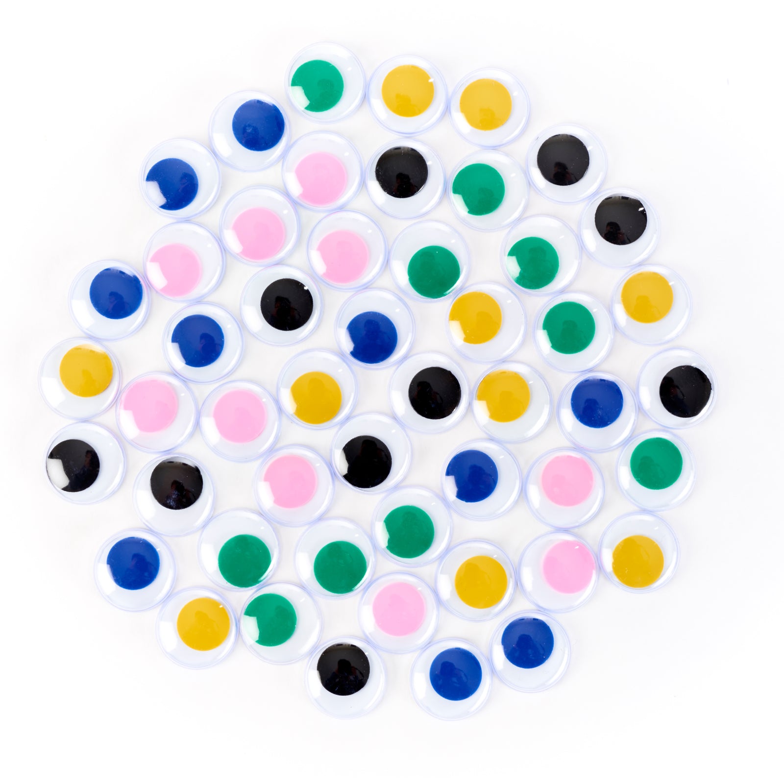 Wiggle Eyes, Round, 15mm, Assorted, Pack of 50