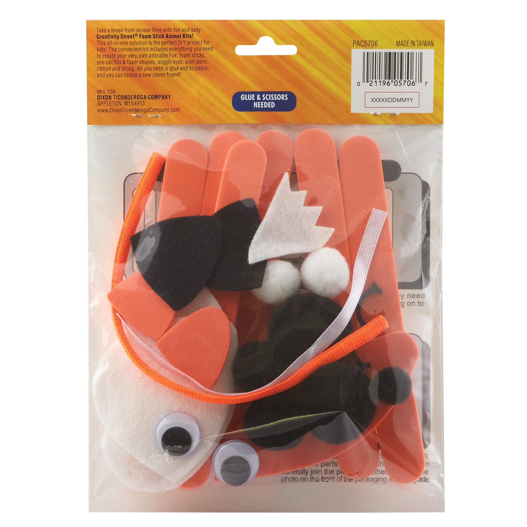 Foam Stick Animal Kit, Fox, 6.75" x 11" x 1", 1 Kit