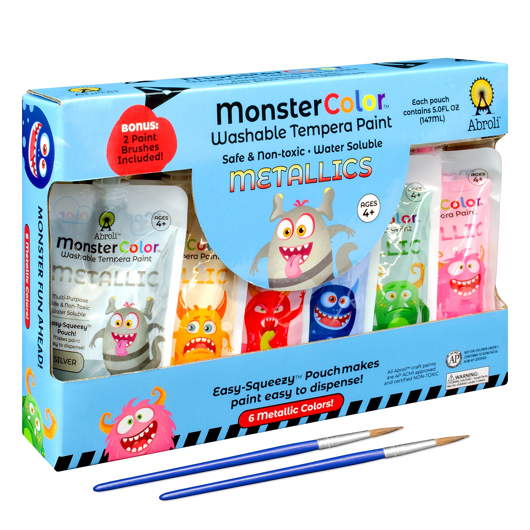 MonsterColor Washable Tempera Paint, 5 oz., Metallic, 6-Pack
