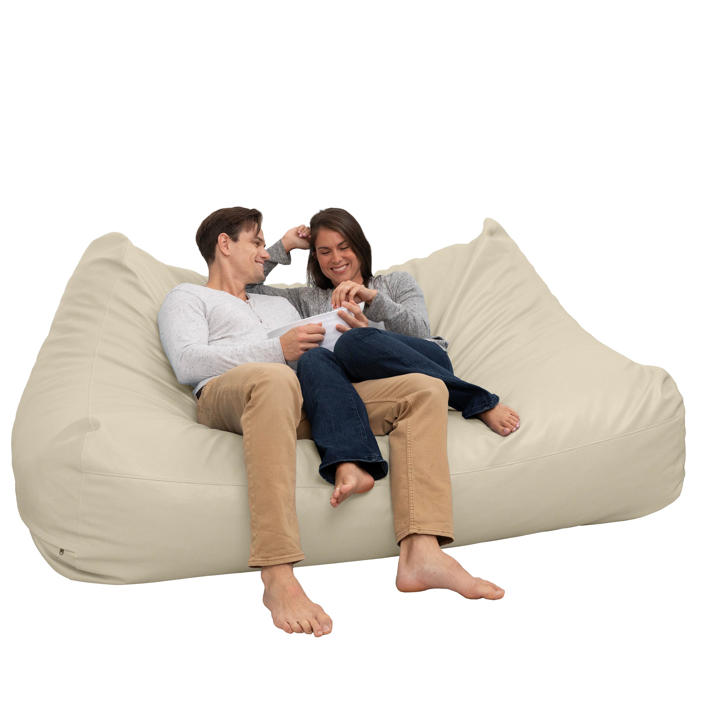 Atrium Collection Lozia Loveseat - Large Foam Bean Bag Sofa for Home Theaters, Offices, Schools, Reception & Waiting Rooms - Faux-Leather - Natural Beige