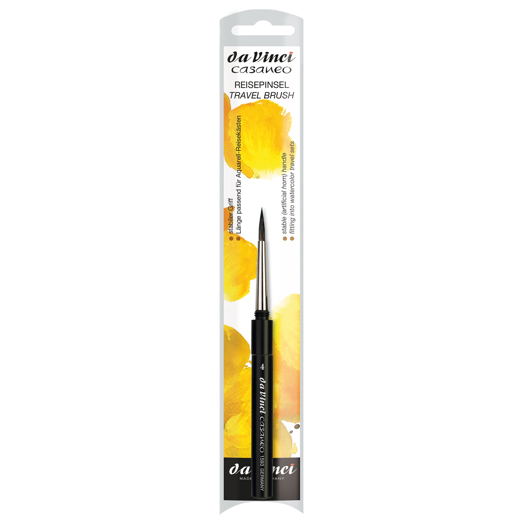 CASANEO Travel Pocket Brush, Extra Soft Synthetic, Watercolor, Round, Series 1593TP, Size 4