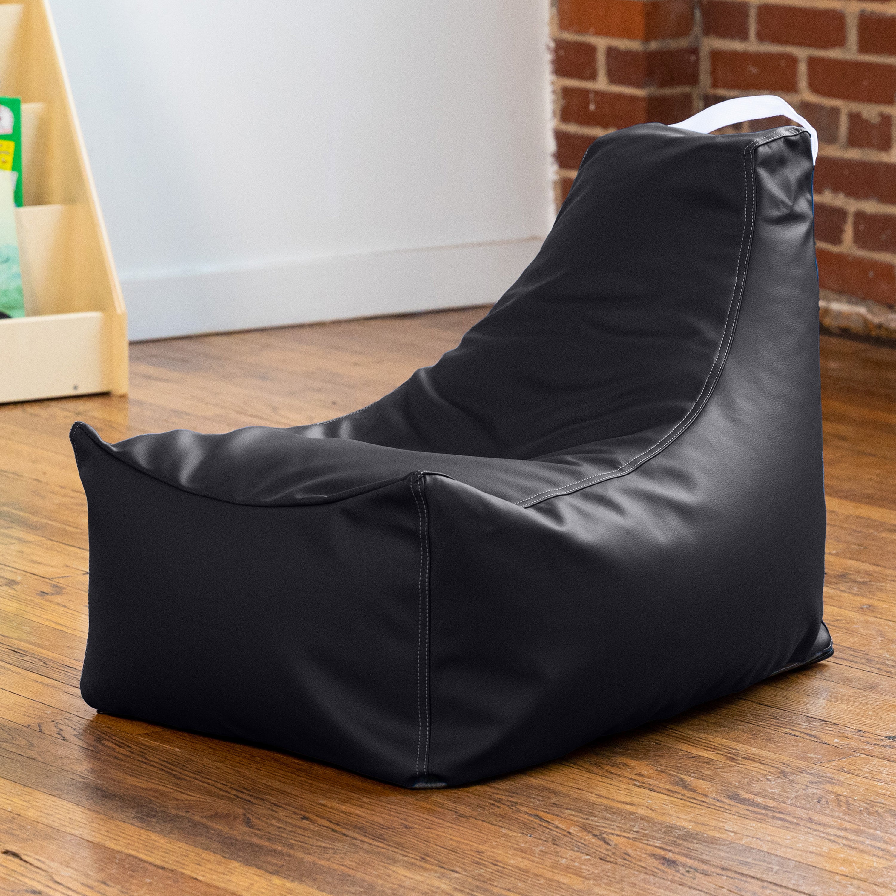 Jaxx Pezzi Jr Kids Classroom Bean Bag Chair, Premium Vinyl, Black