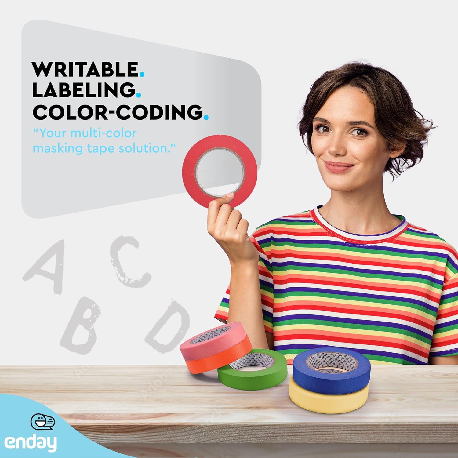 Colored Masking Tape, 1" x 60 Yards, Assorted Colors, 6-Pack