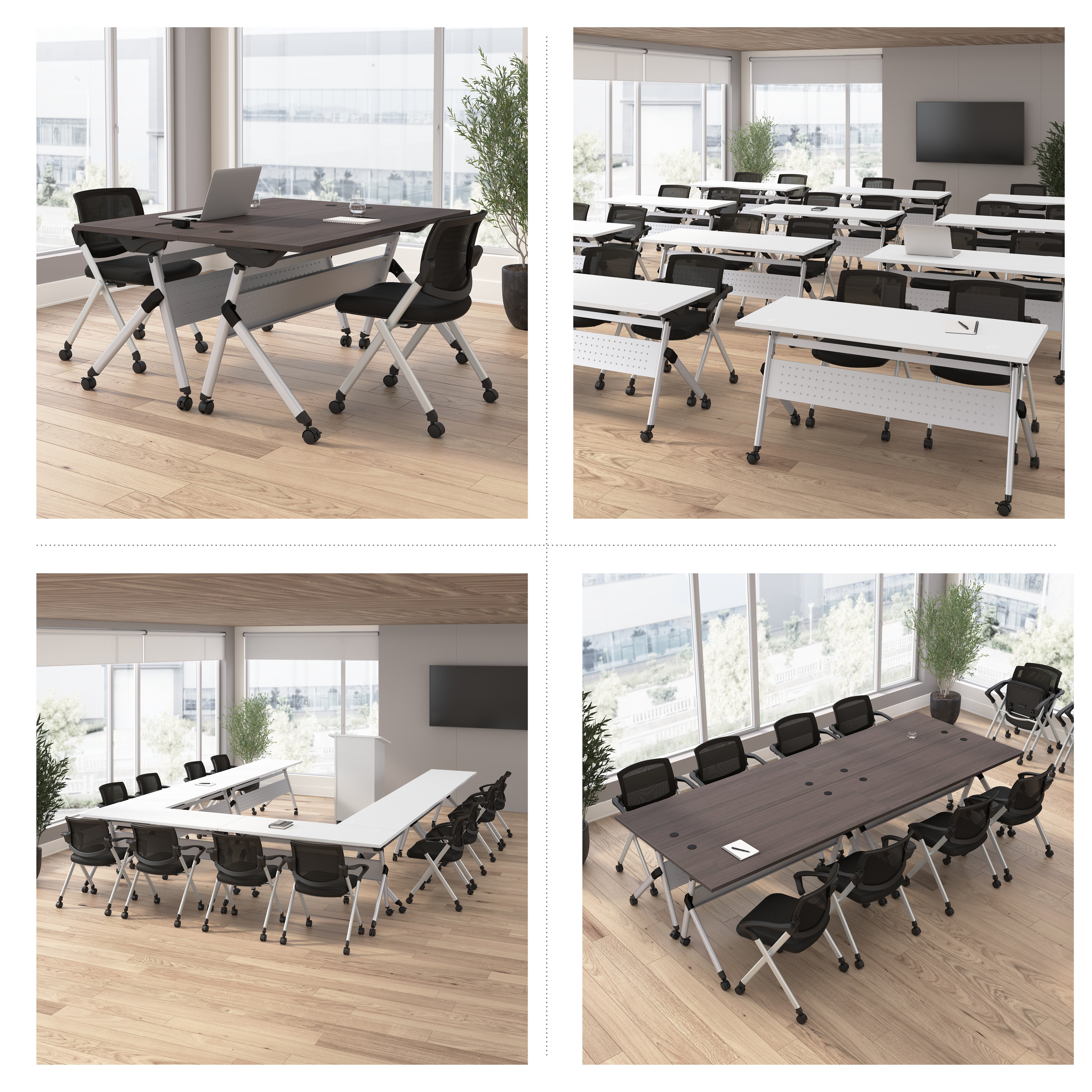 Bush Business Furniture Envision 60W Folding Training Table with Powered Grommets in White - 59.45" Width x 23.54" Depth x 29.62" Height