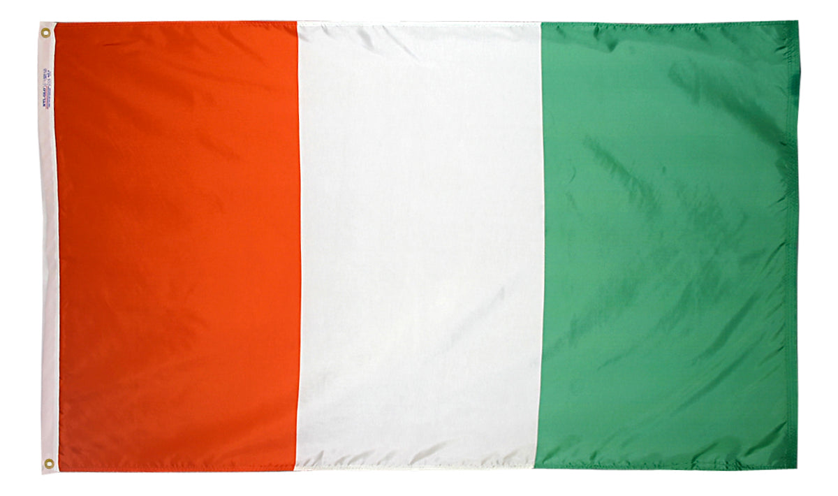Ivory Coast Flag 2x3 ft. Nylon SolarGuard Nyl-Glo 100% Made in USA to Official United Nations Design Specifications.