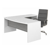 Bush Business Furniture Echo 72W Bow Front L Shaped Desk and Chair Set in Pure White and Modern Gray - 71.97" Width x 77.32" Depth x 42.91" Height