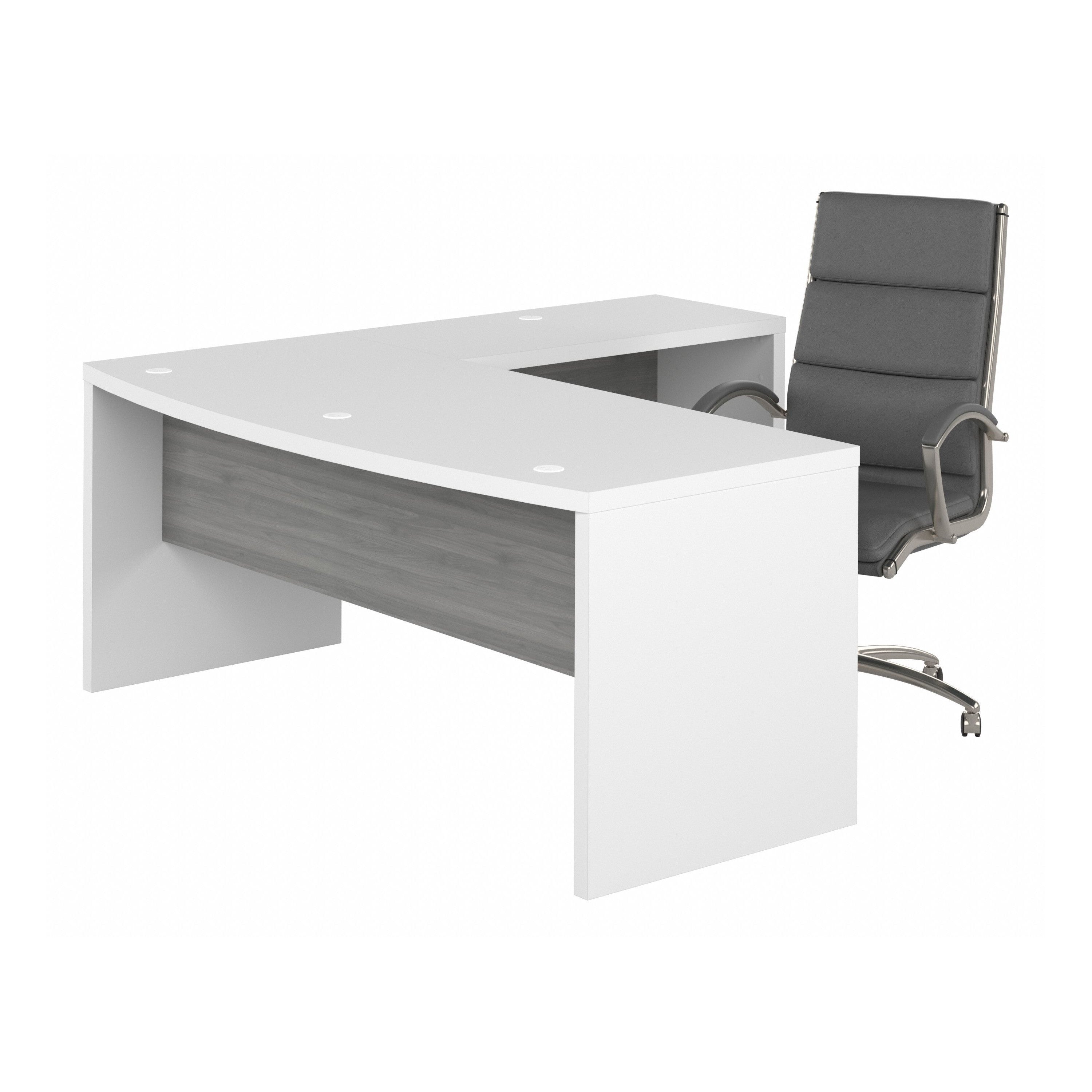 Bush Business Furniture Echo 72W Bow Front L Shaped Desk and Chair Set in Pure White and Modern Gray - 71.97" Width x 77.32" Depth x 42.91" Height