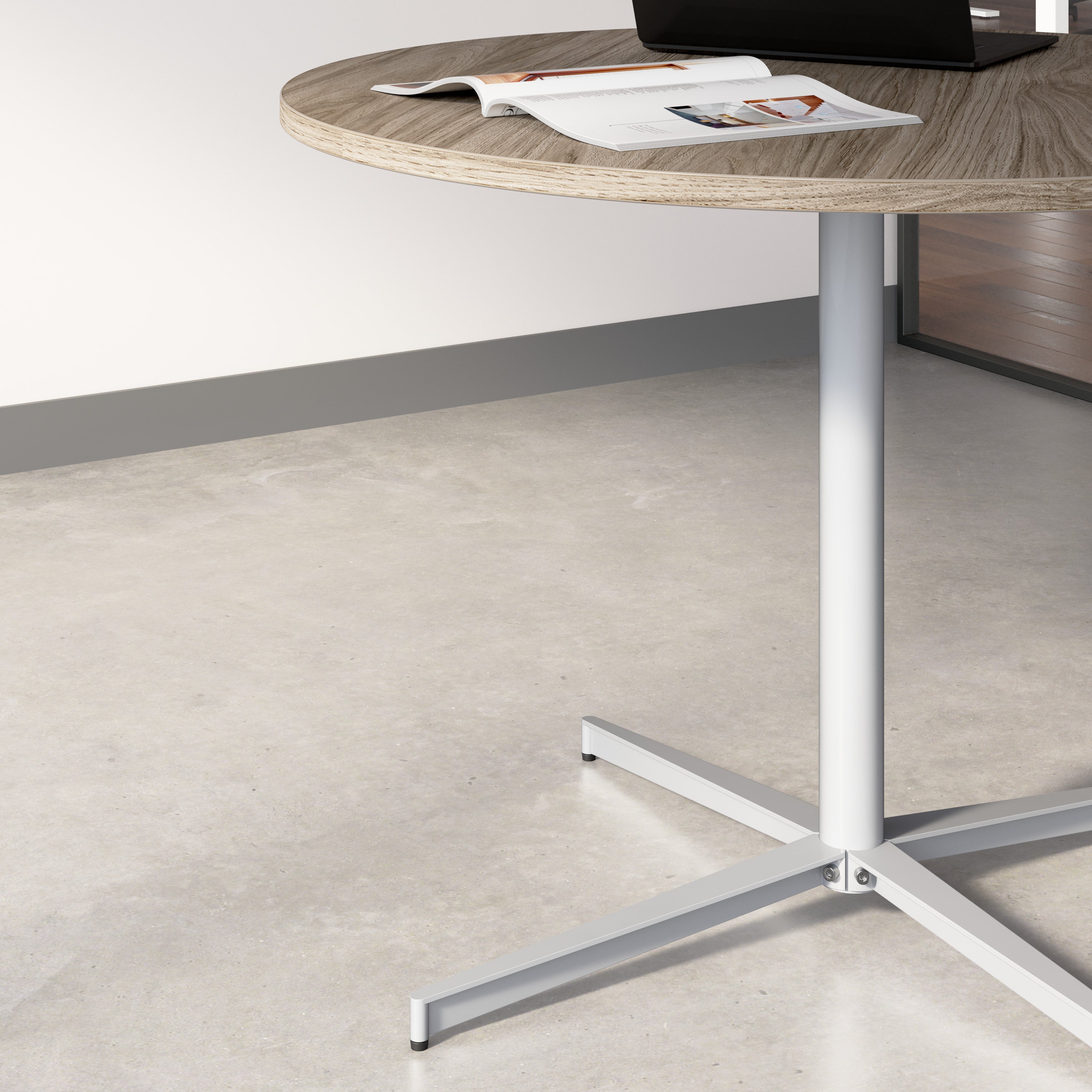 Bush Business Furniture 42-inch Round Conference Table with Metal Base in Modern Hickory - 41.38" Width x 41.38" Depth x 30.33" Height