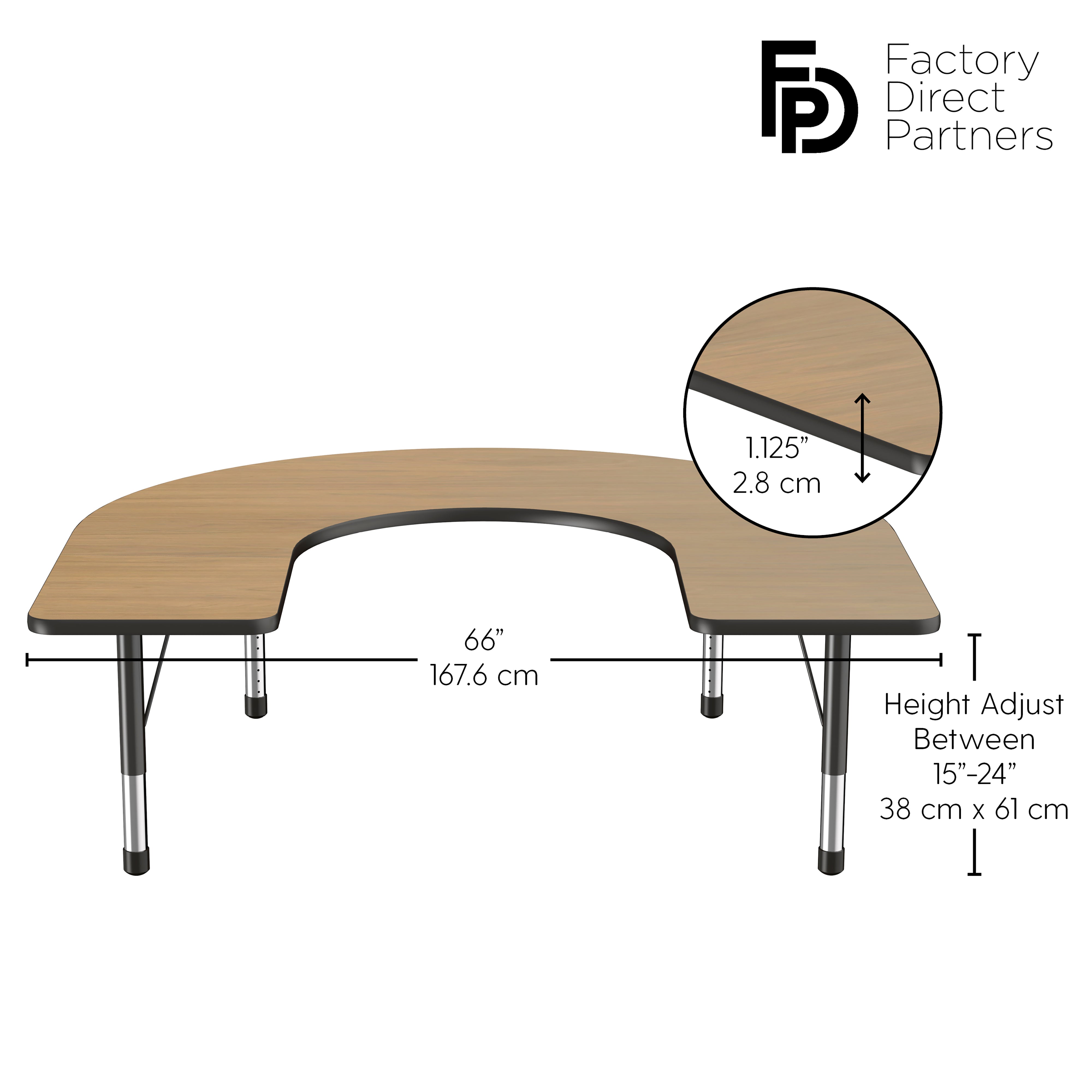 60" x 66" Horseshoe T-Molding Activity Table with Adjustable Chunky Legs - Pasadena Oak/Black