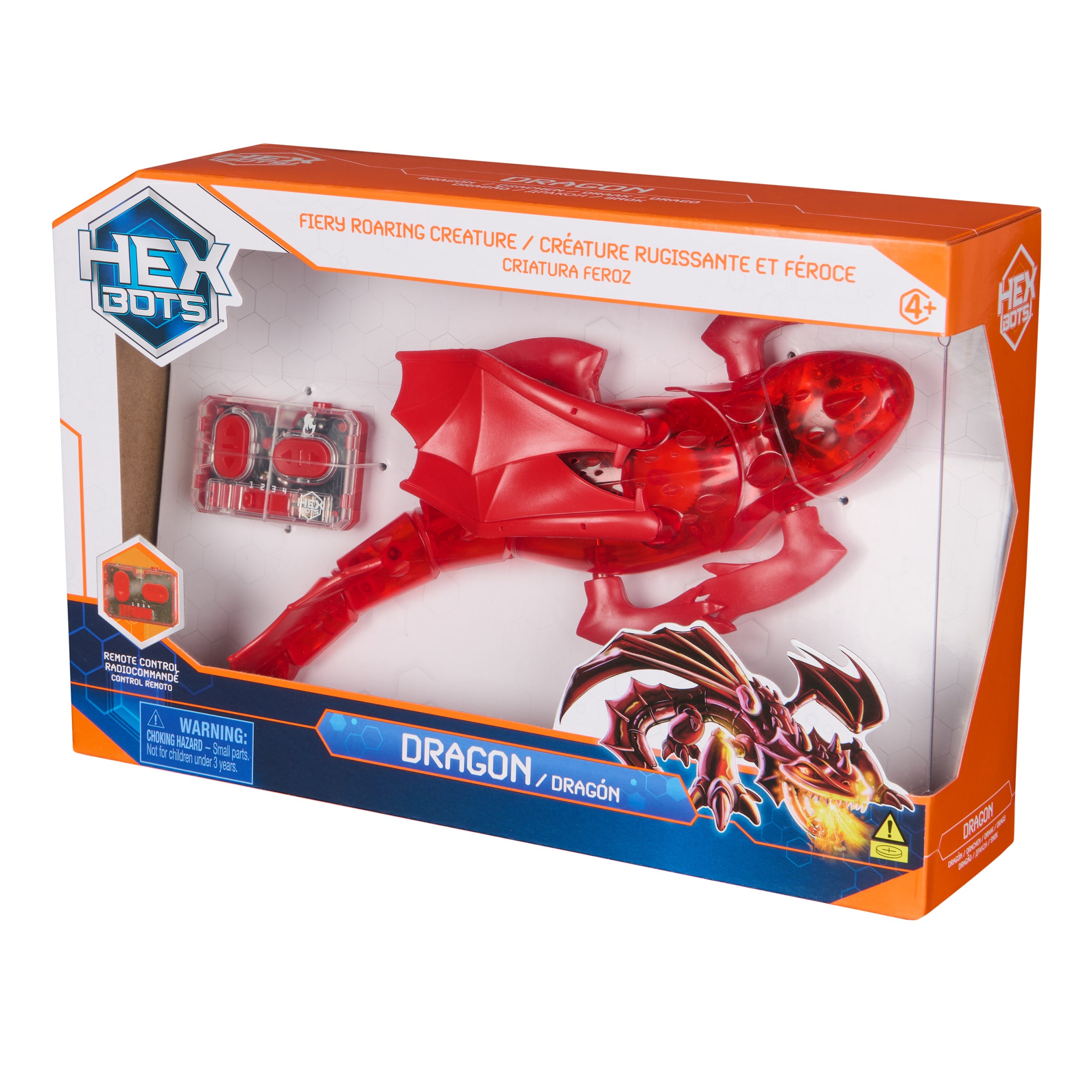 HEX BOTS Remote Control Dragon, Rechargeable Robot Dragon Toys for Kids, Adjustable Robotic Dragon Figure Toys for Boys & Girls Ages 4 & Up, Red