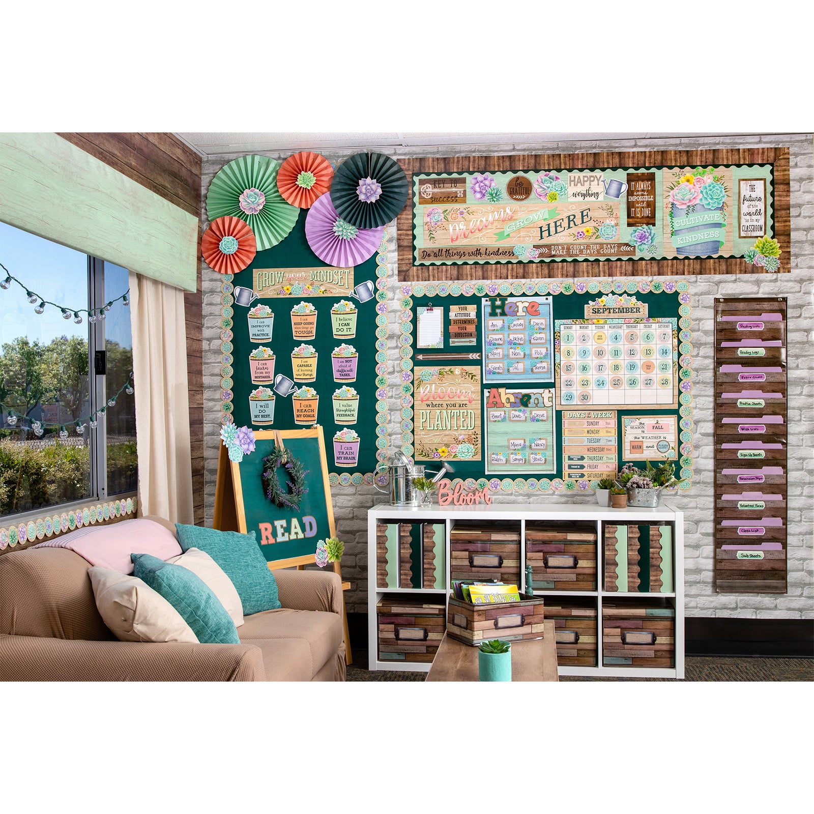 Dark Wood 10 Pocket File Storage Pocket Chart (14" x 58")