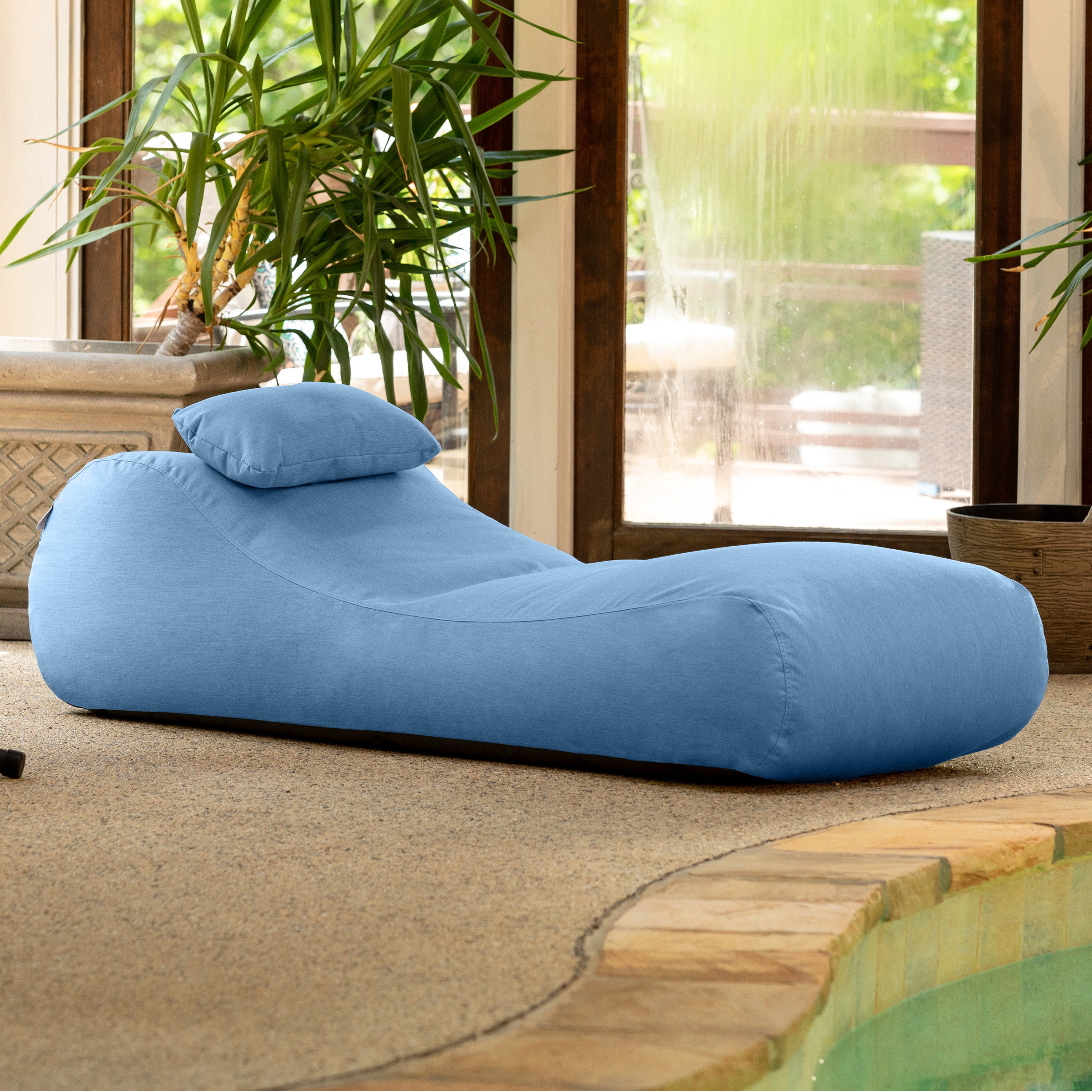Arlo Outdoor Bean Bag Sun Lounger - Pool and Patio Chaise Recliner, Ocean Blue