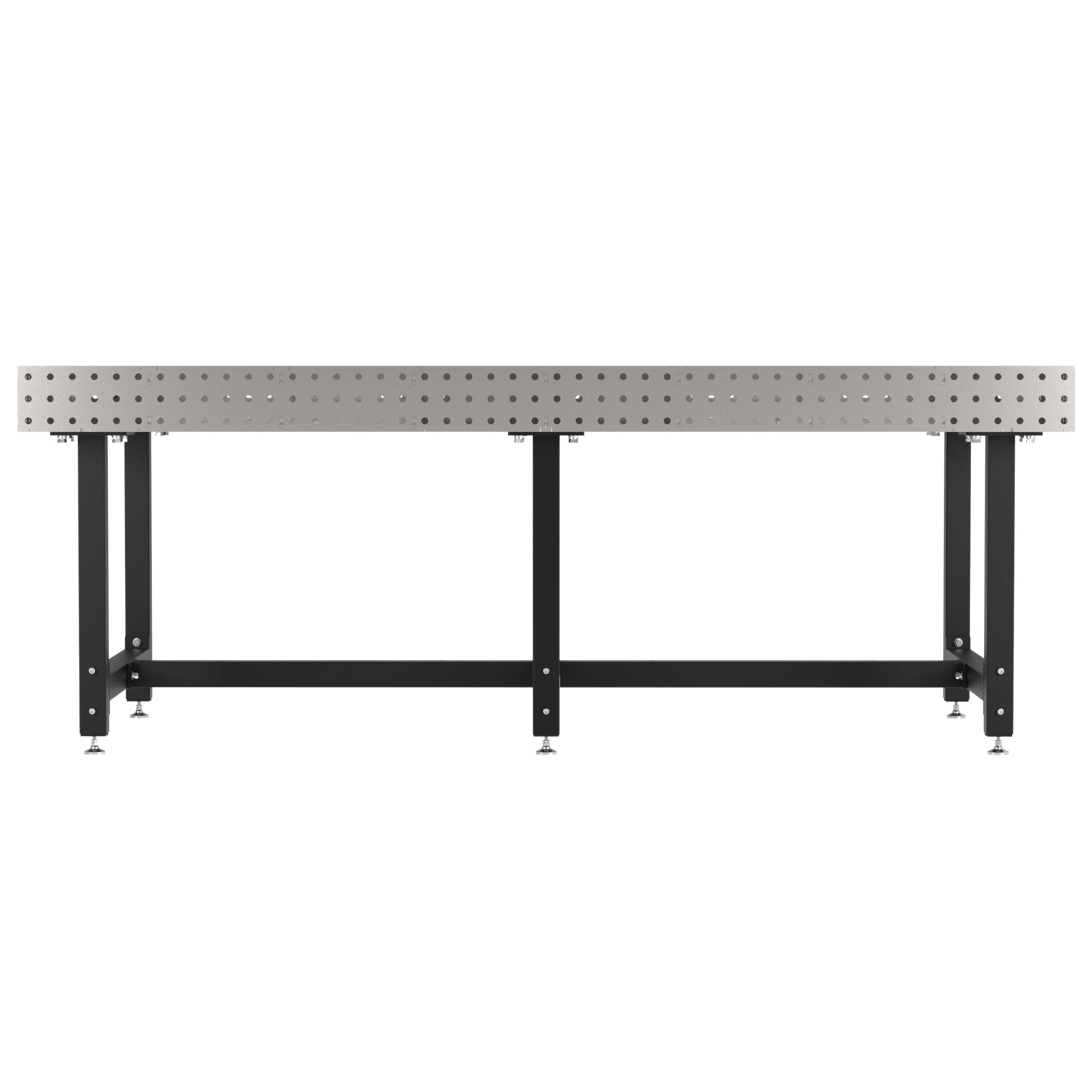 Welding Fixture Table, Fixed Height, 36"H x 96"L x 48"D, 1/4" Carbon Steel Top, Six Black Powdercoat Legs, Self-Leveling Feet
