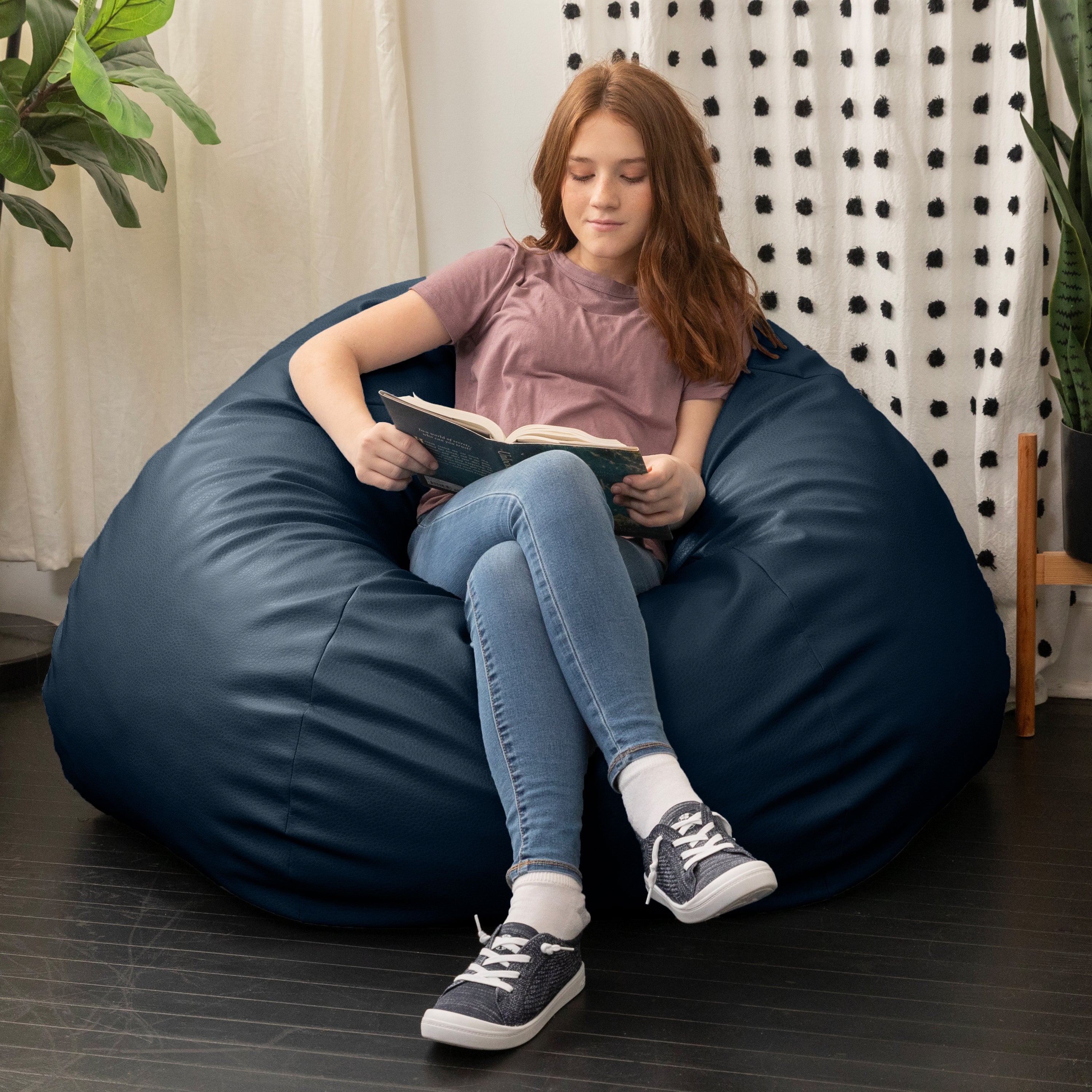 Atrium Collection Pazi Pod - Designer Foam Bean Bag Chair for Home Theaters, Offices, Schools, Reception & Waiting Rooms - Faux Leather - Oxford Blue