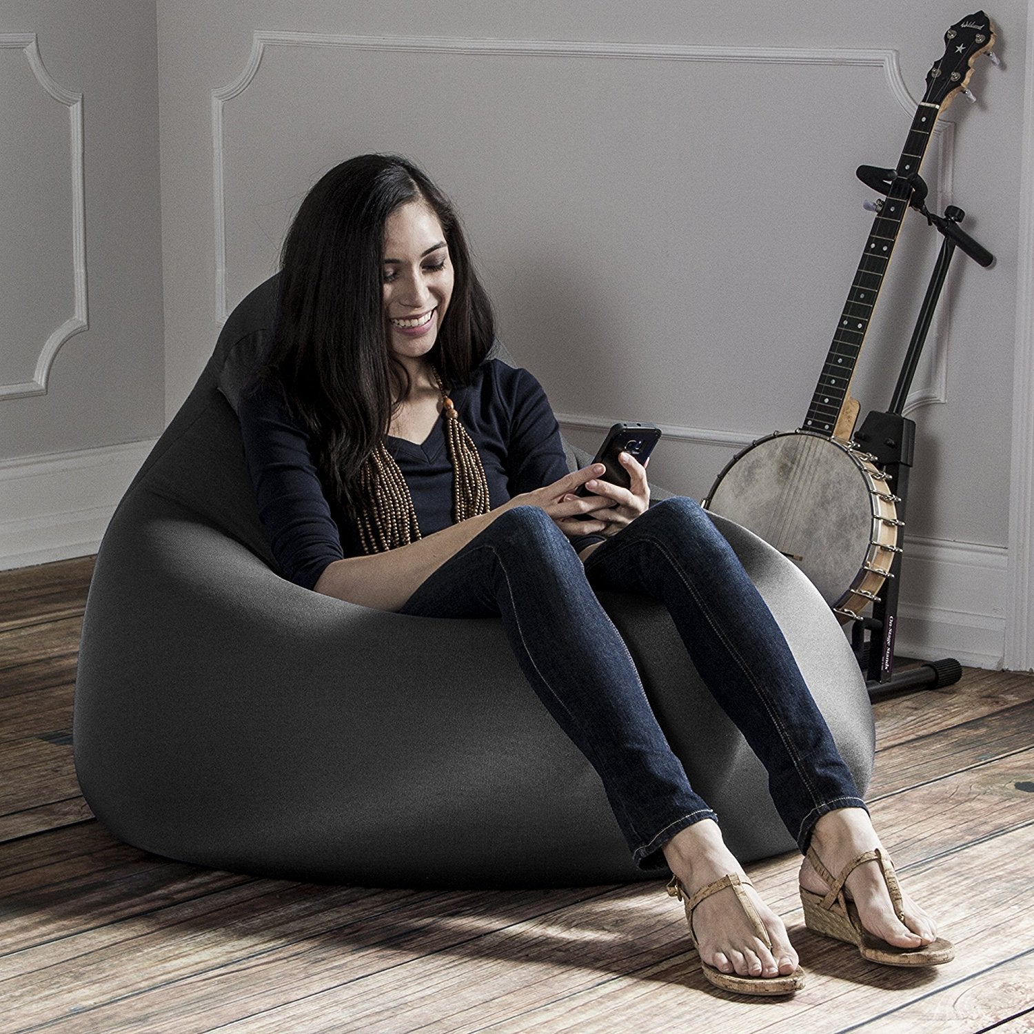 Nimbus Spandex Bean Bag Chair, Large, Black