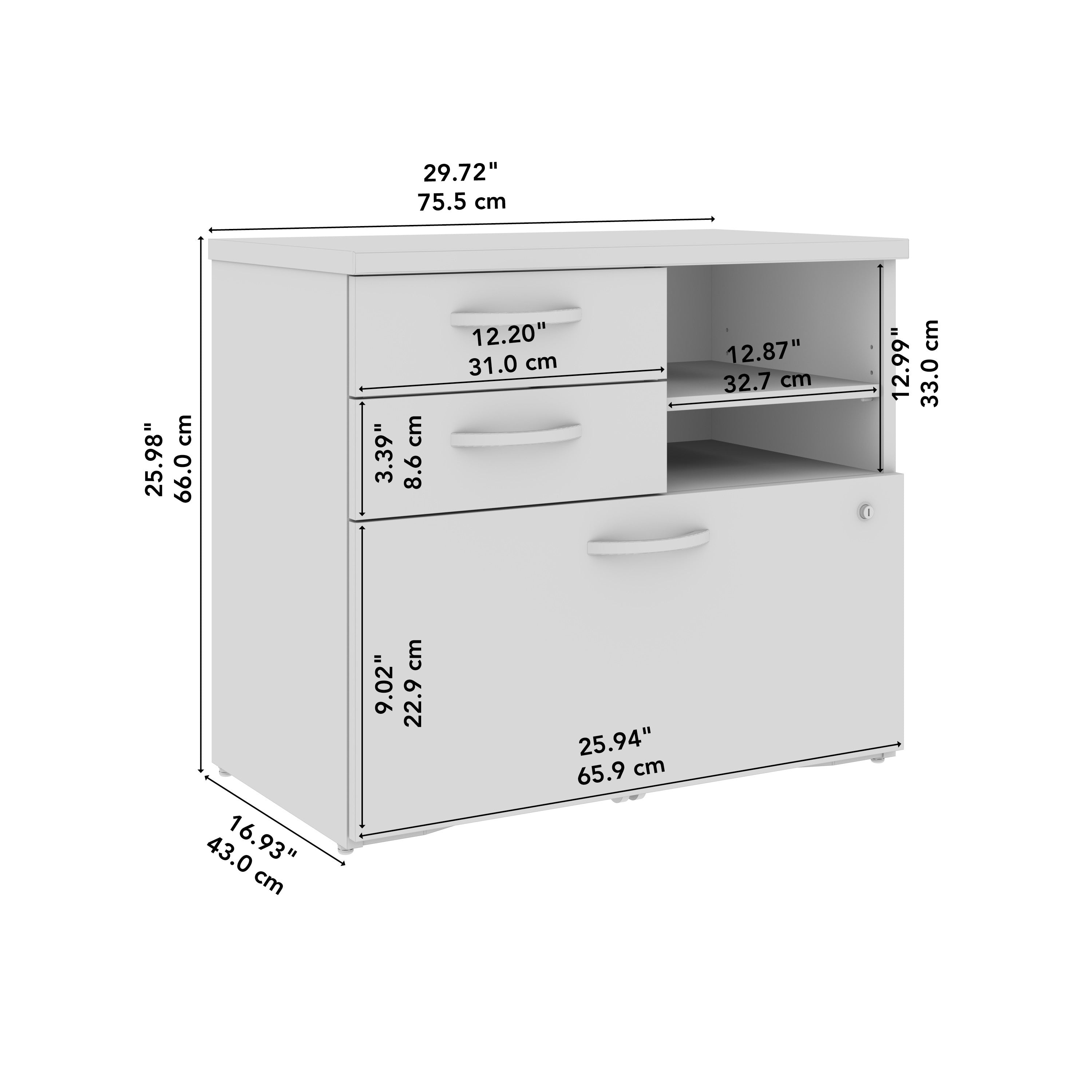 Bush Business Furniture Studio C Office Storage Cabinet with Drawers and Shelves in Natural Elm - 29.72" Width x 16.93" Depth x 25.98" Height
