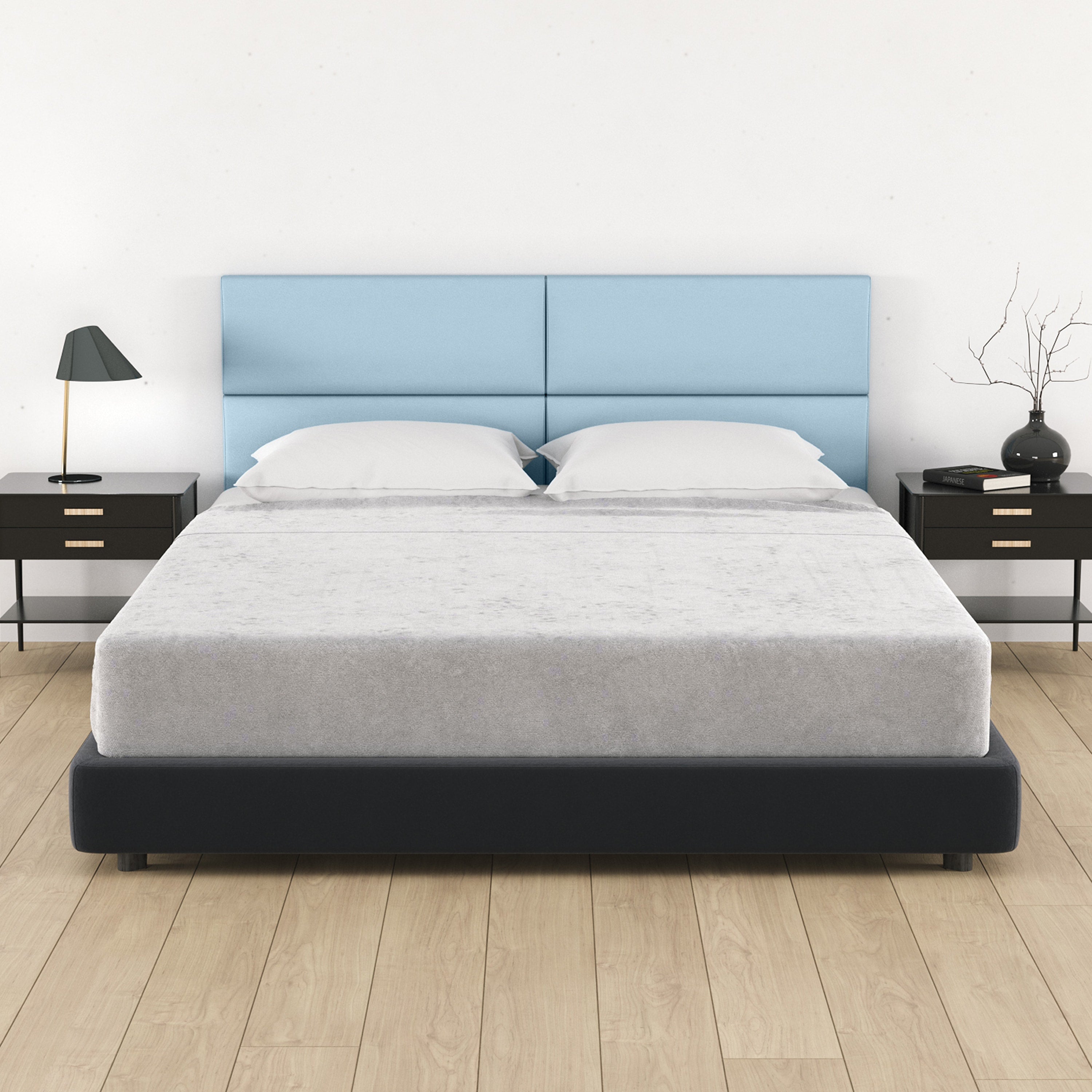 Jaxx Panelist Modern Padded Headboard – Set of 4 Wall Mounted Panels (Each 11.25" x 30") - Queen, Vegan Leather, Bristle Blue
