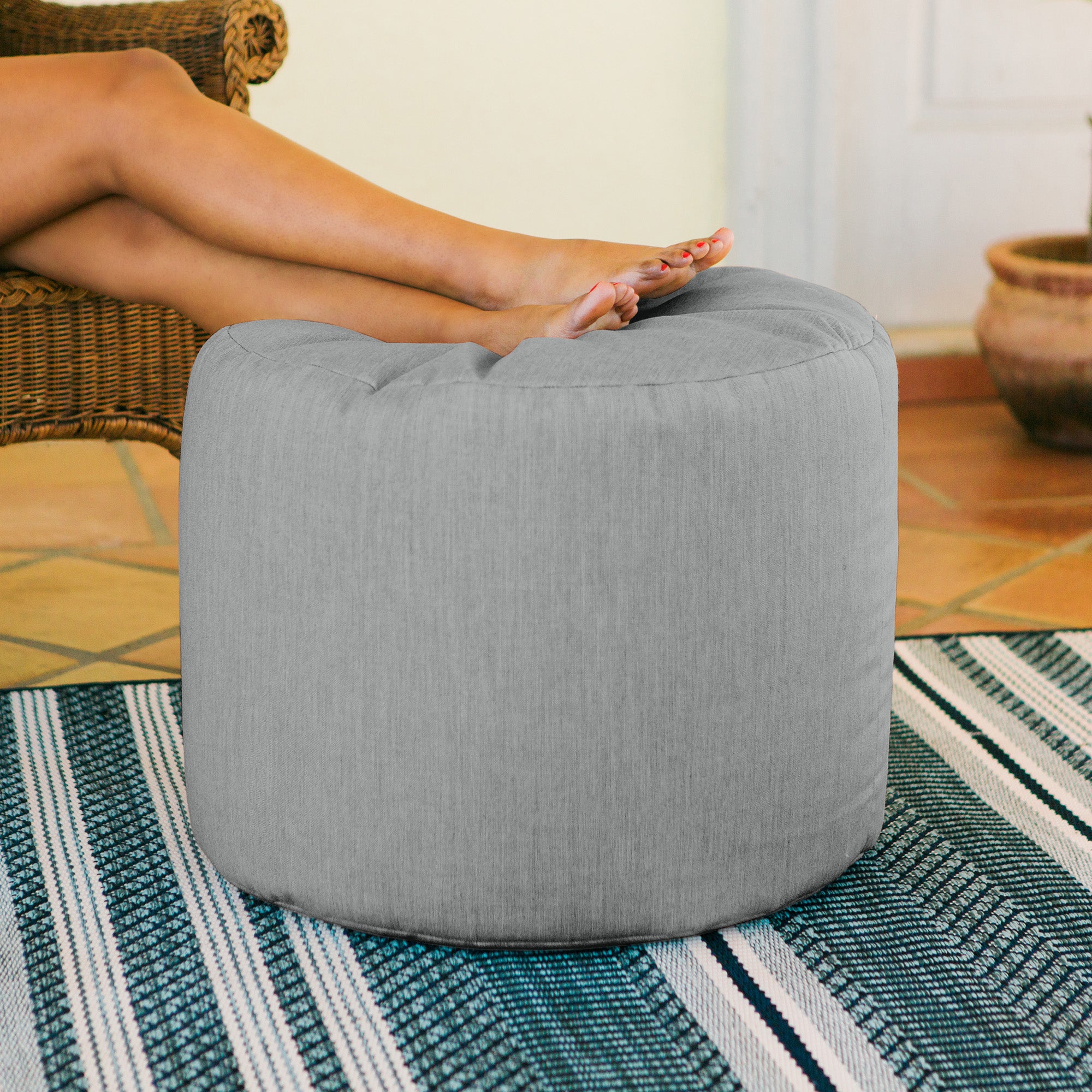 Jaxx Spring Indoor / Outdoor Bean Bag Pouf Ottoman, Sunbrella Granite