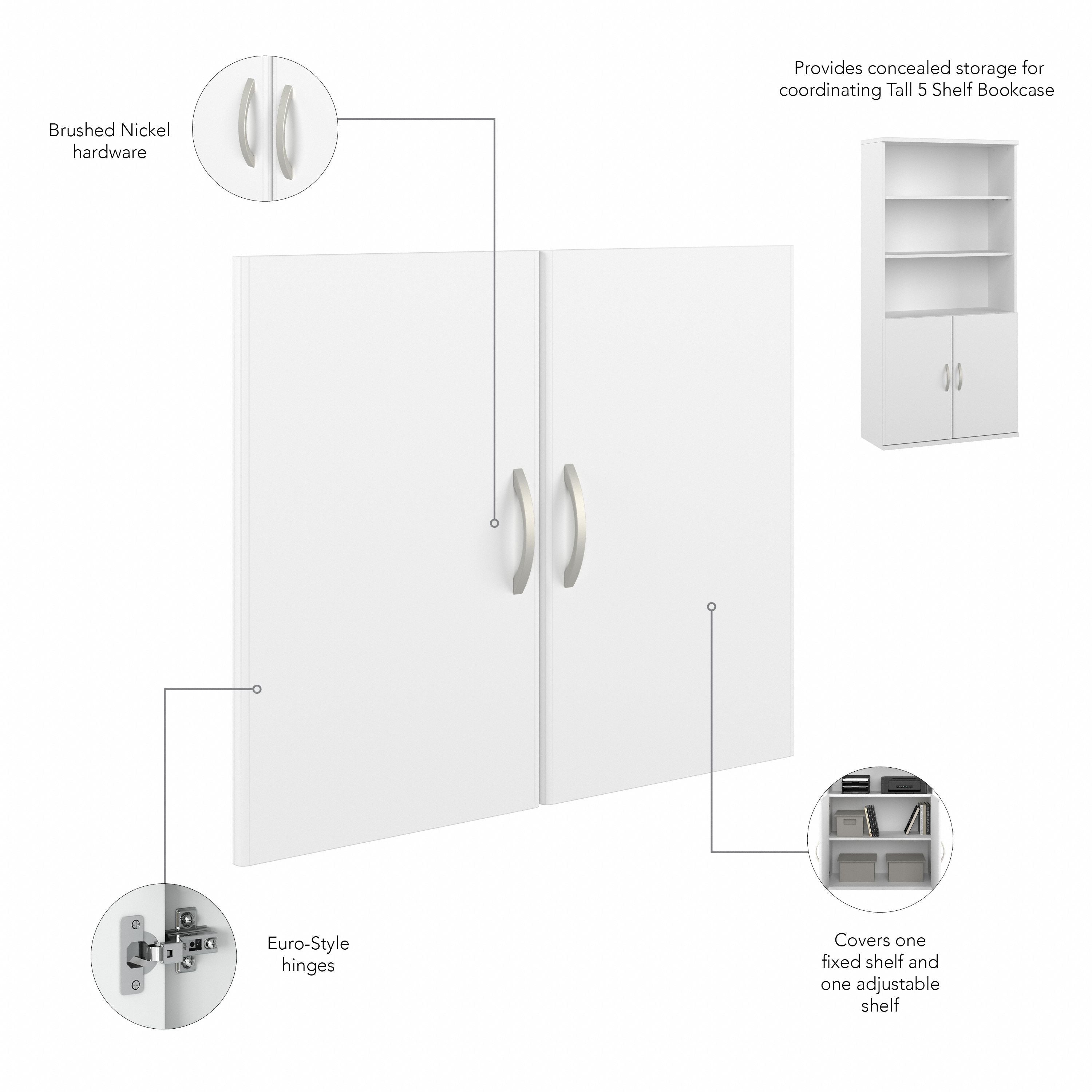 Bush Business Furniture Hybrid Tall 5 Shelf Bookcase with Doors in White - 35.71" Width x 15.43" Depth x 72.8" Height
