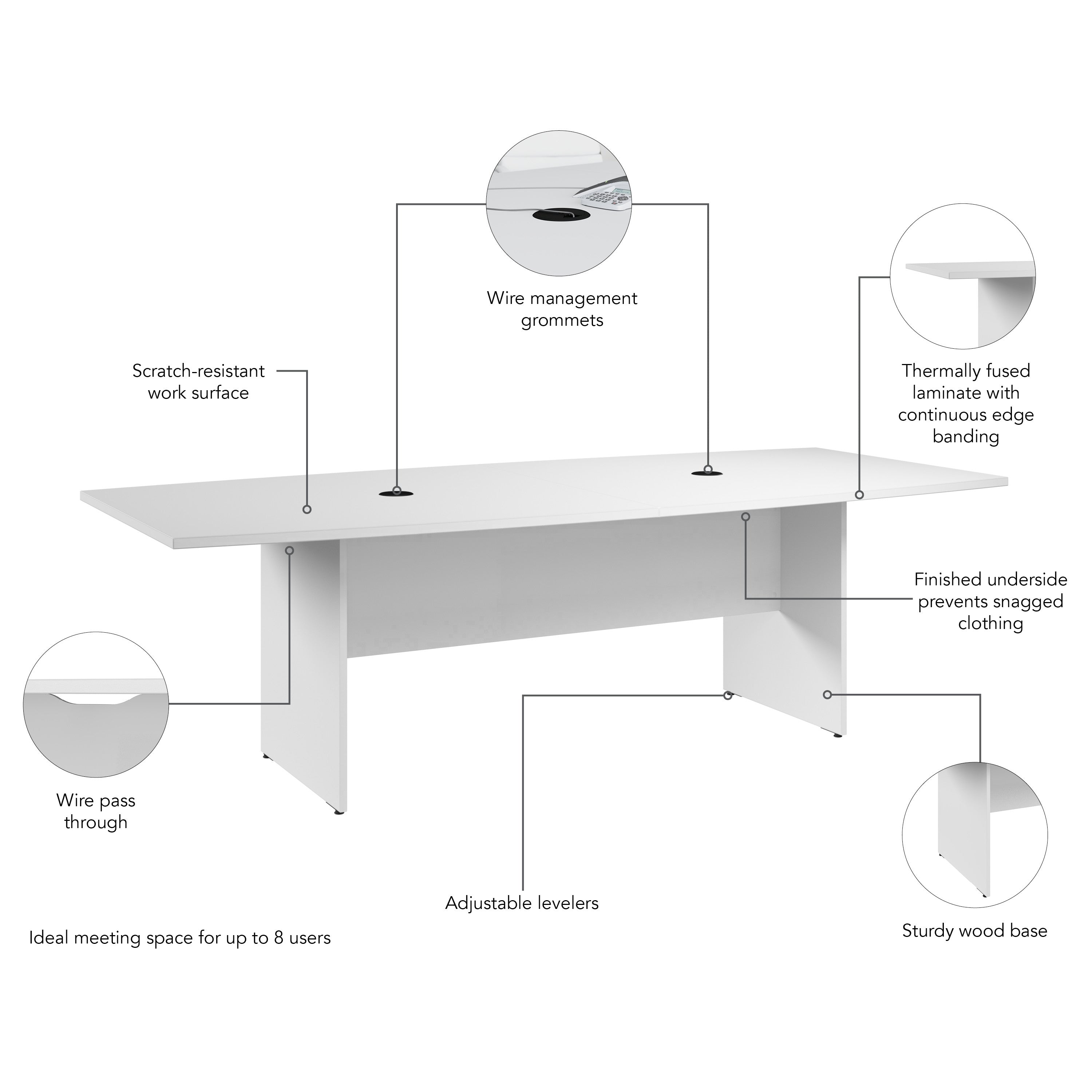 Bush Business Furniture 96-inch Office Conference Table with Wood Base in White - 95.2" Width x 42.01" Depth x 28.65" Height