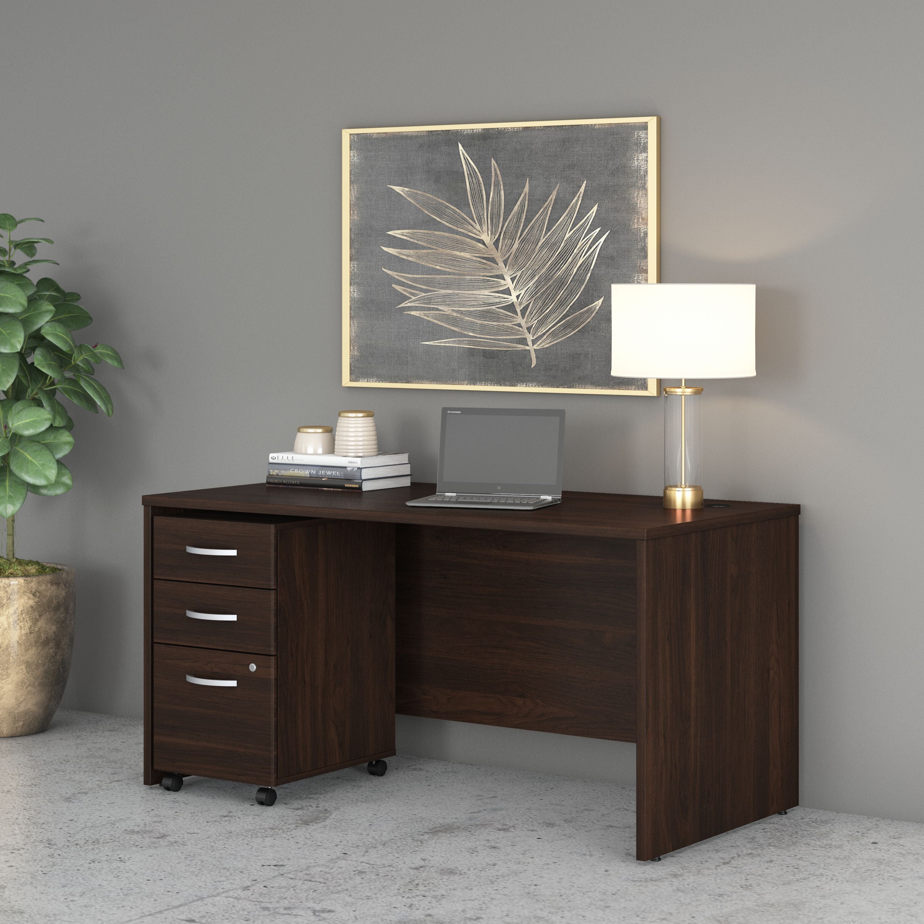 Bush Business Furniture Studio C 60W x 30D Office Desk with Mobile File Cabinet in Black Walnut - 59.45" Width x 29.37" Depth x 29.84" Height