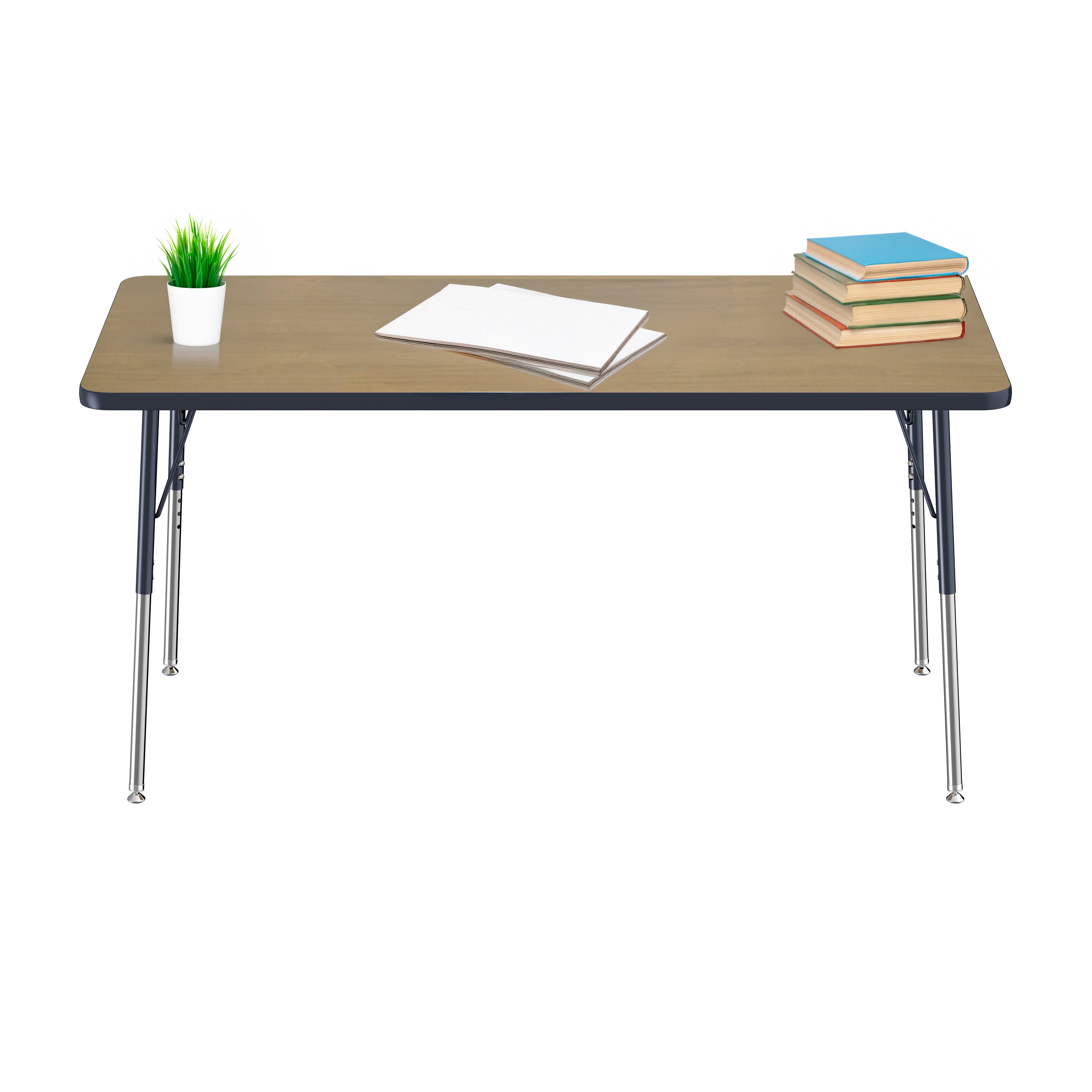 30" x 60" Rectangle T-Molding Activity Table with Adjustable Standard Swivel Glide Legs - Pasadena Oak/Navy