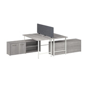 Bush Business Furniture Hustle 2 Person Computer Desk with Low Storage Cabinets, Power Grommets, and Privacy Screen in Platinum Gray - 59.44" Width x 29.37" Depth x 30.07" Height