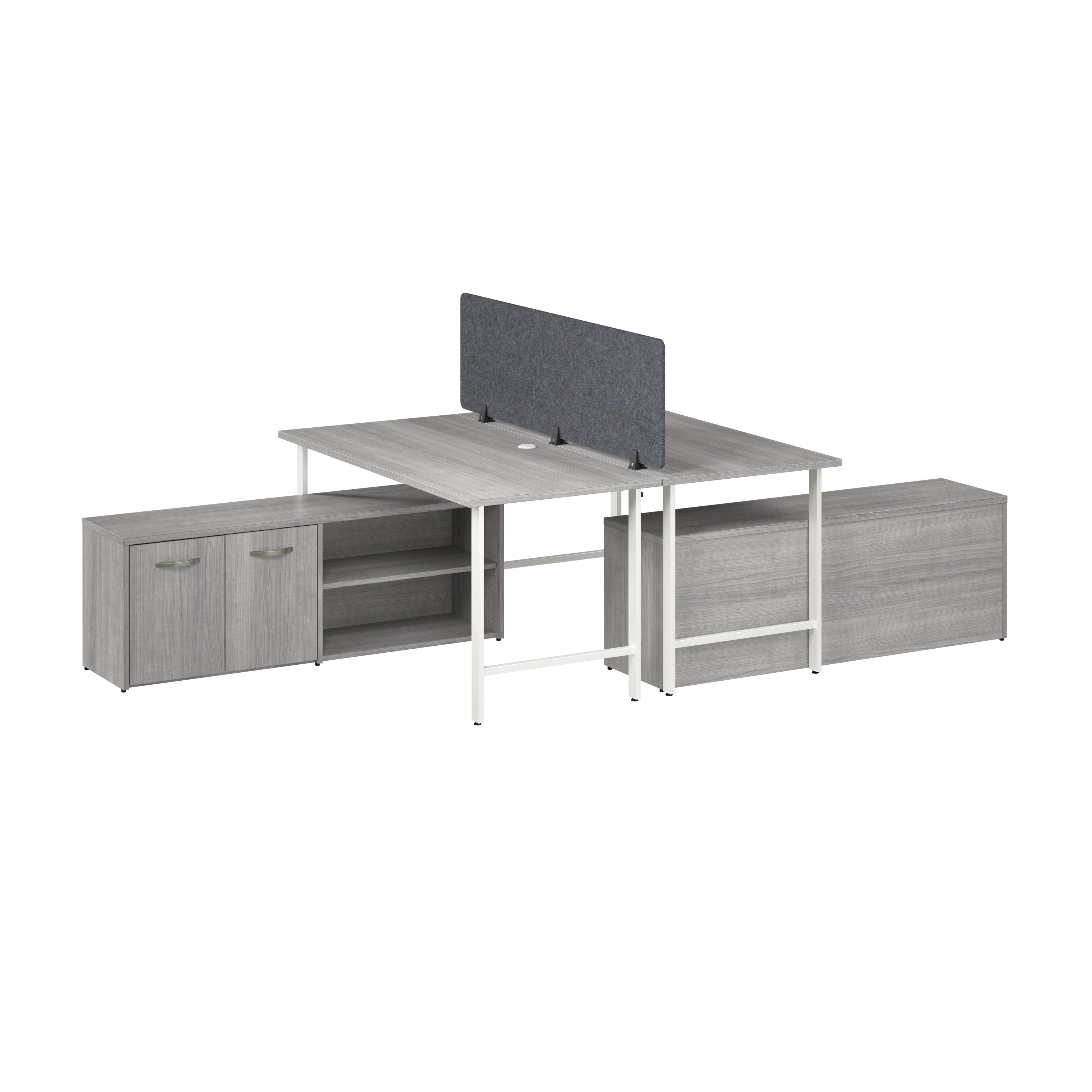 Bush Business Furniture Hustle 2 Person Computer Desk with Low Storage Cabinets, Power Grommets, and Privacy Screen in Platinum Gray - 59.44" Width x 29.37" Depth x 30.07" Height