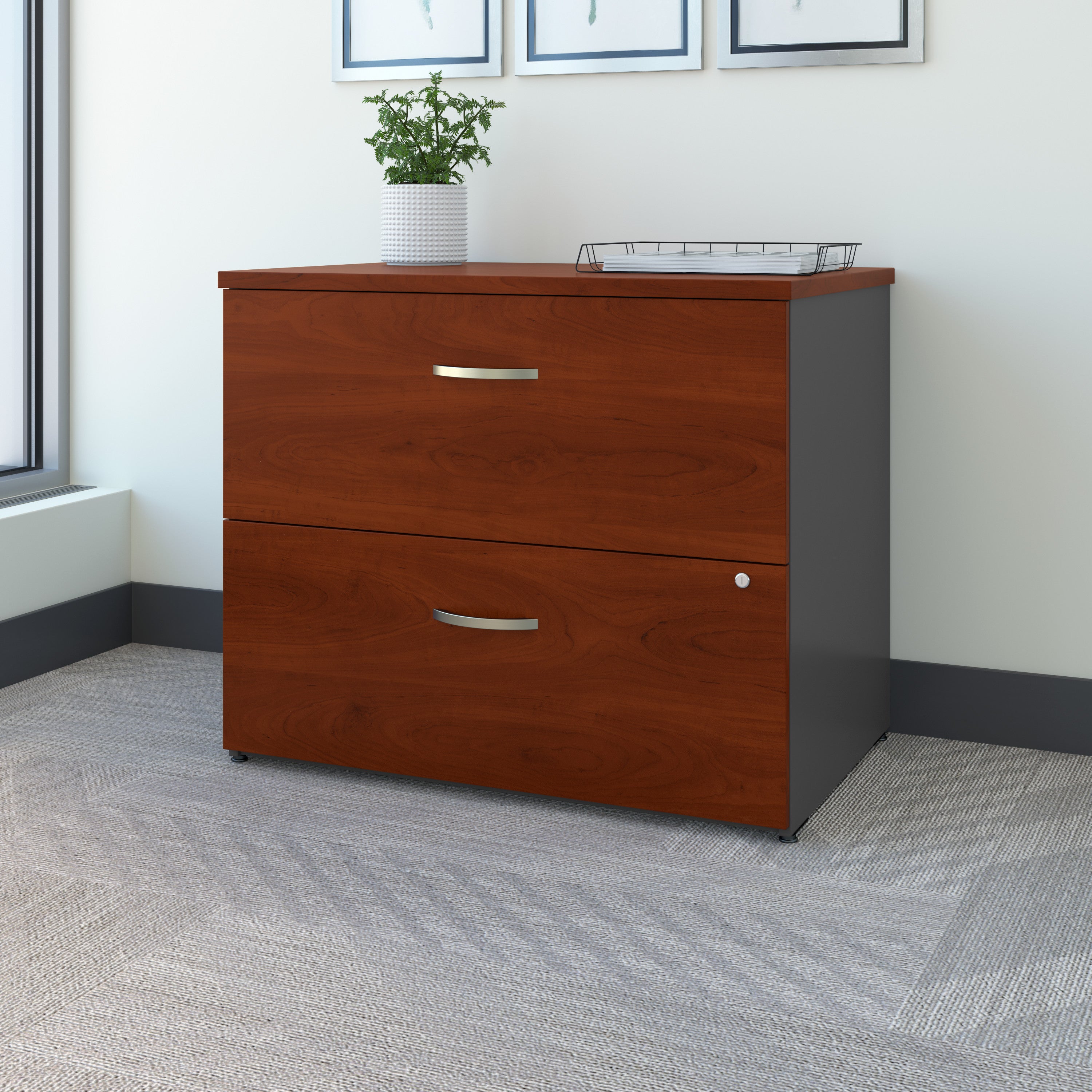 Bush Business Furniture Series C Lateral File Cabinet in Hansen Cherry - 35.67" Width x 23.35" Depth x 29.84" Height