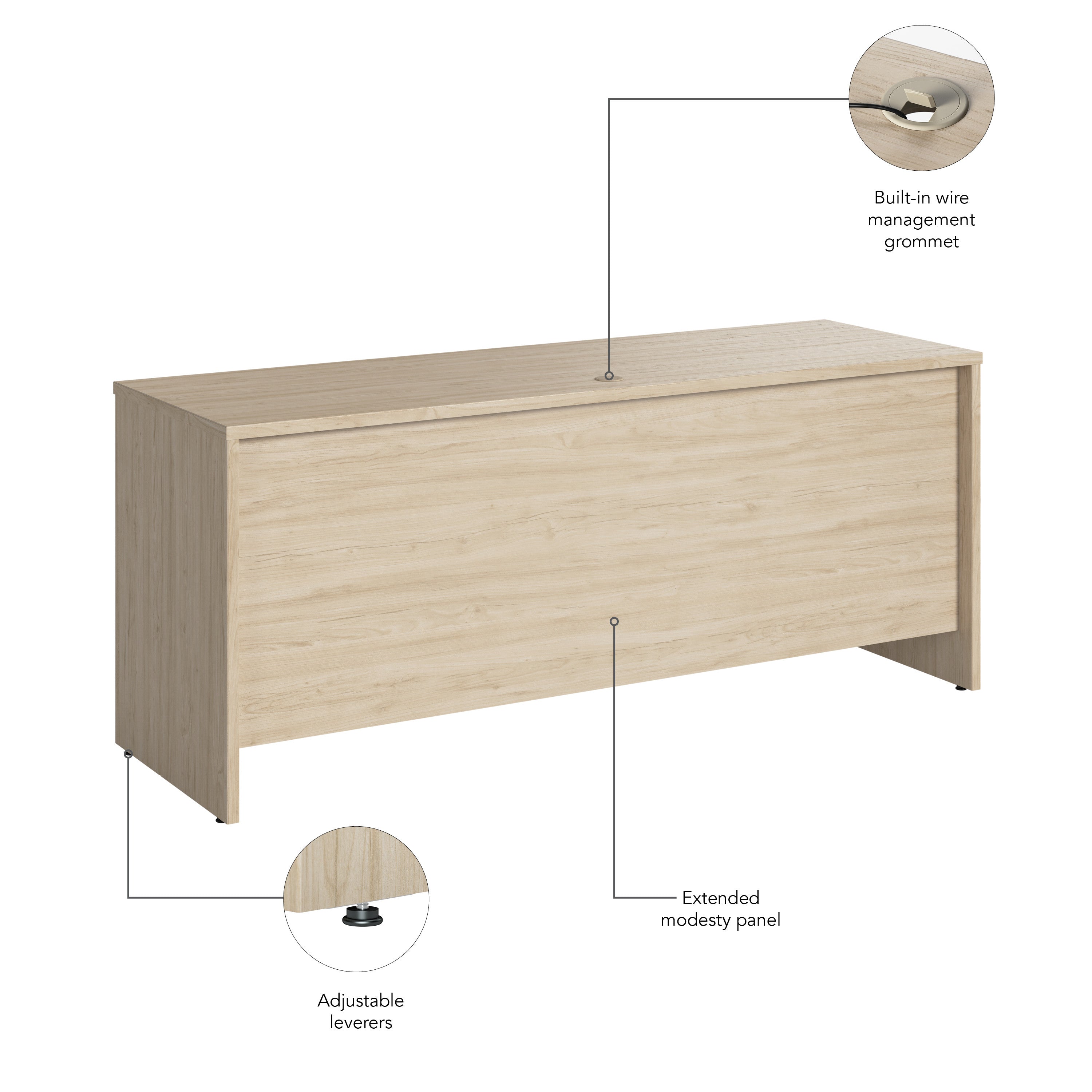 Bush Business Furniture Studio C 72W x 24D Credenza Desk in Natural Elm - 71.02" Width x 23.35" Depth x 29.84" Height
