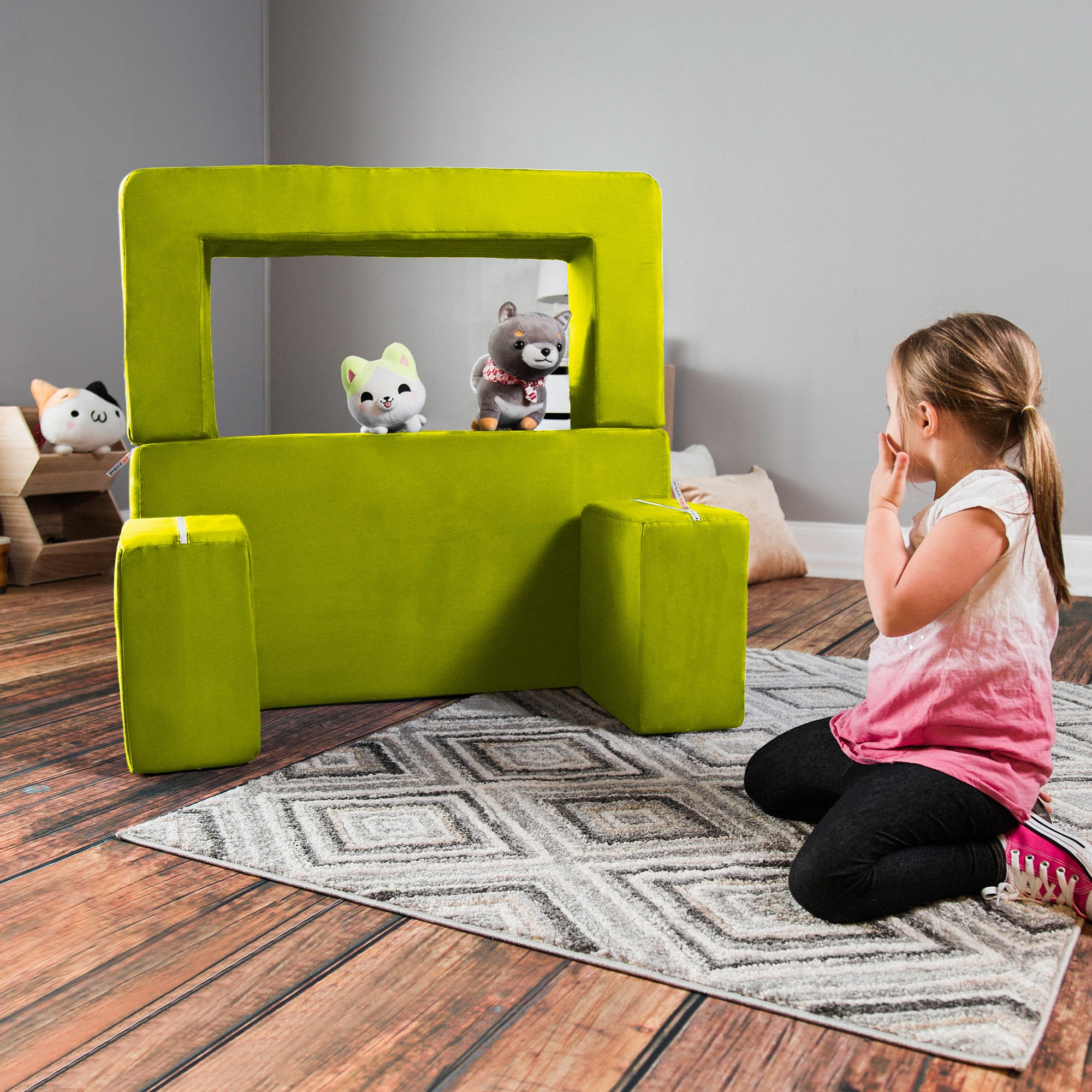 Jaxx Zipline Kids Modular Loveseat & Ottomans/Fold Out Lounger, Lime