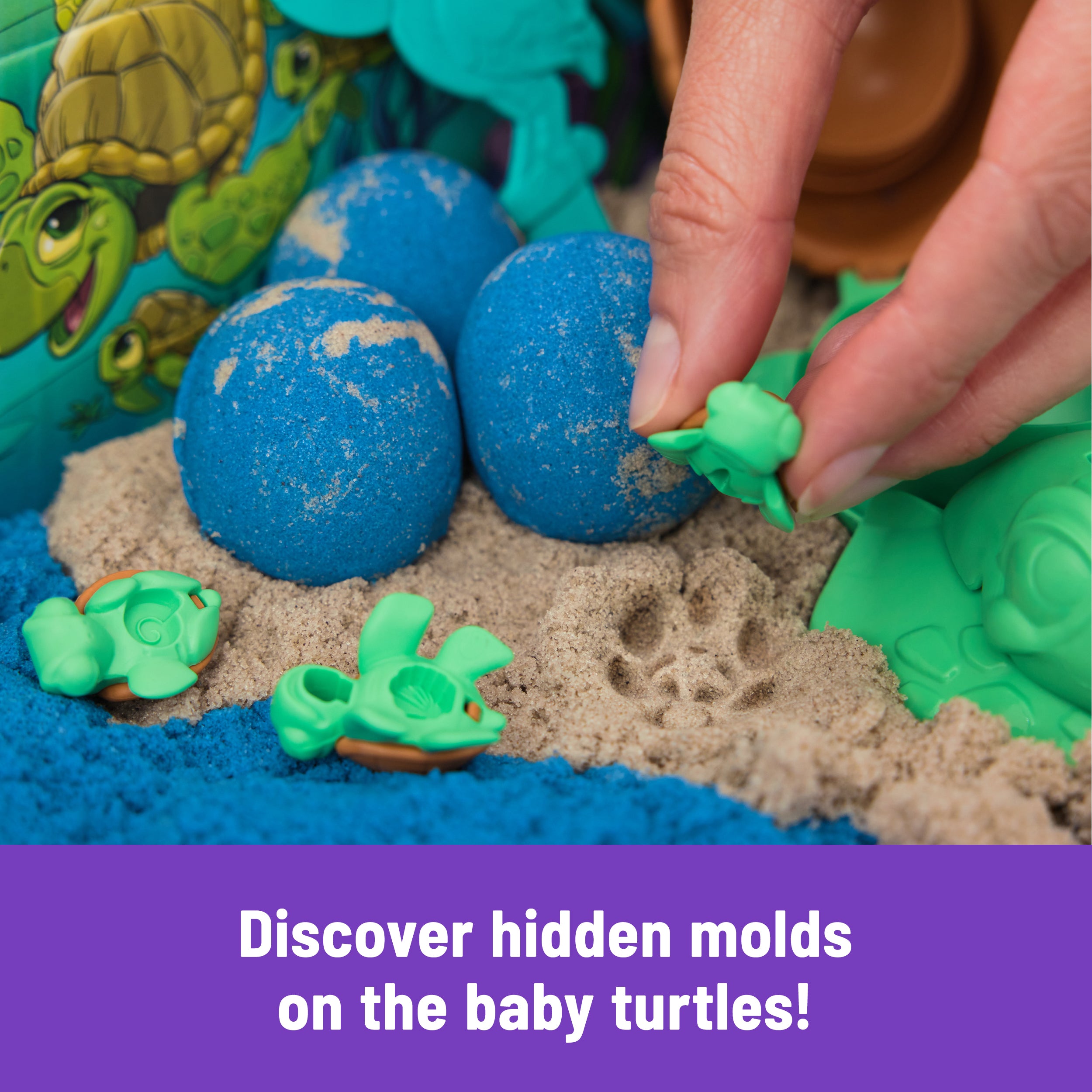 Kinetic Sand, Project Planet Turtle Beach with 14oz Play Sand, Tools & Molds, Sustainably Minded Eco Friendly Materials, Sensory Toys for Kids