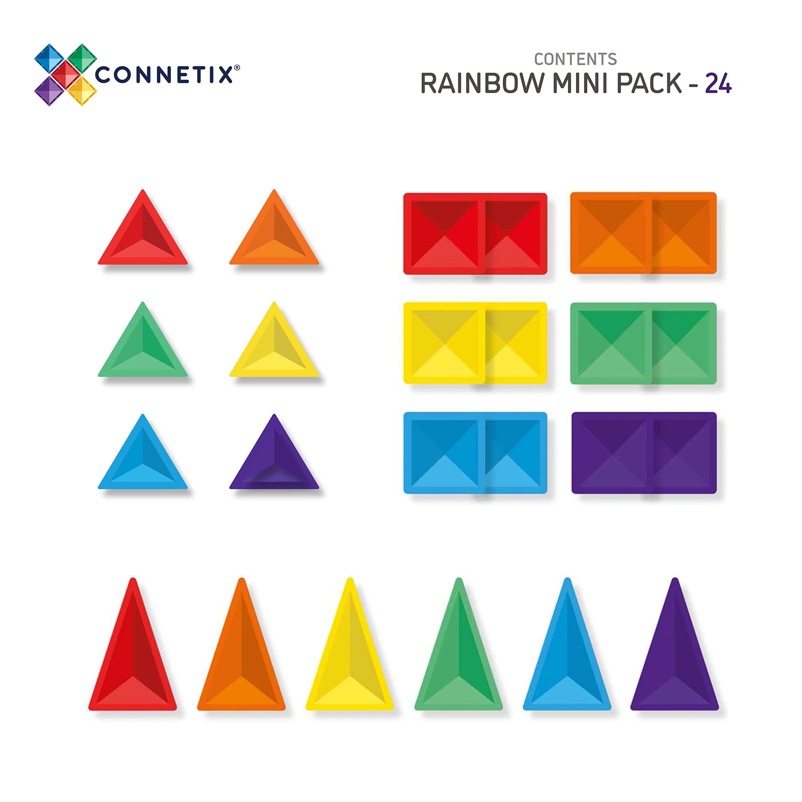 Magnetic Tiles Rainbow Mini Pack, 24 Pieces