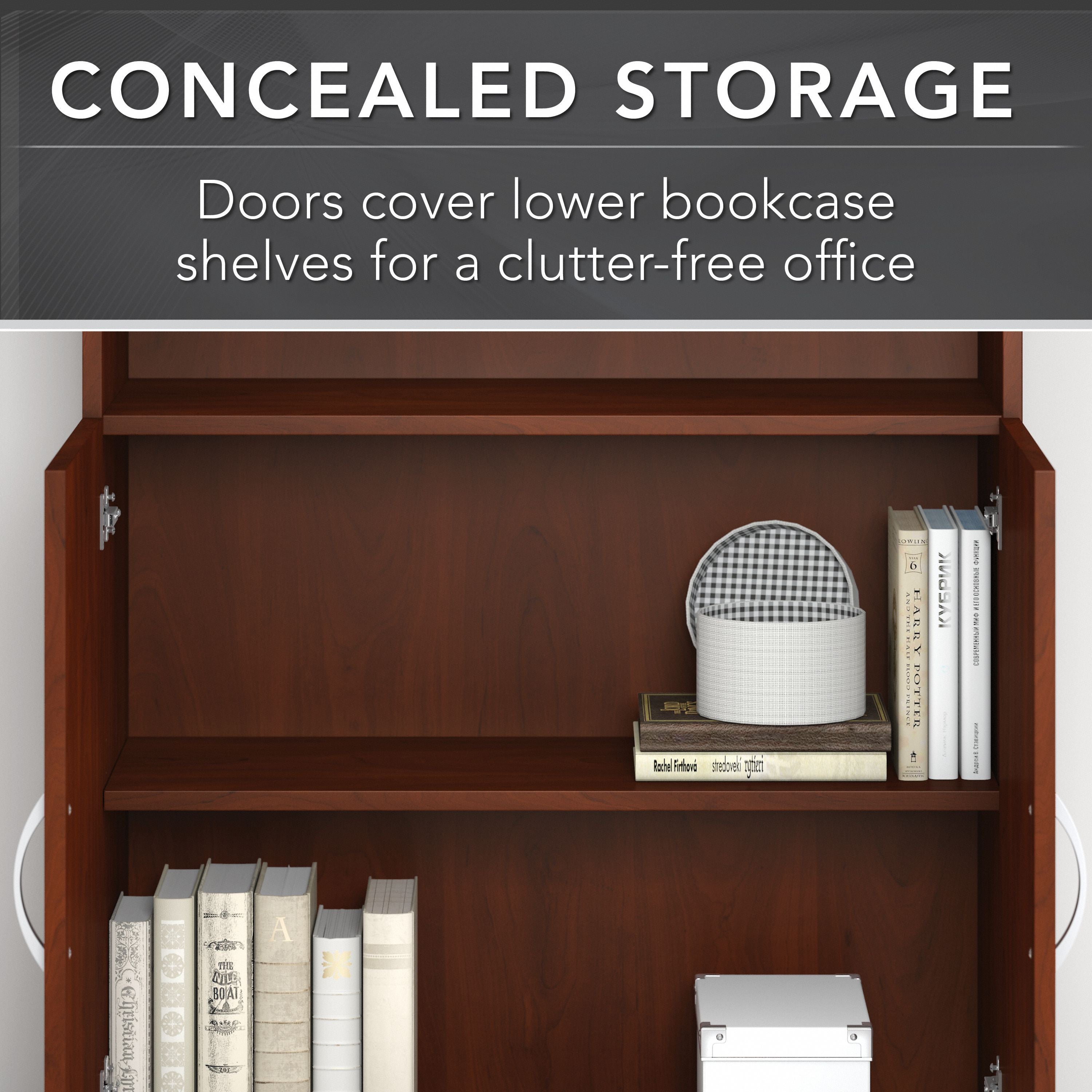 Bush Business Furniture Studio C 5 Shelf Bookcase with Doors in Hansen Cherry - 35.67" Width x 15.35" Depth x 72.8" Height
