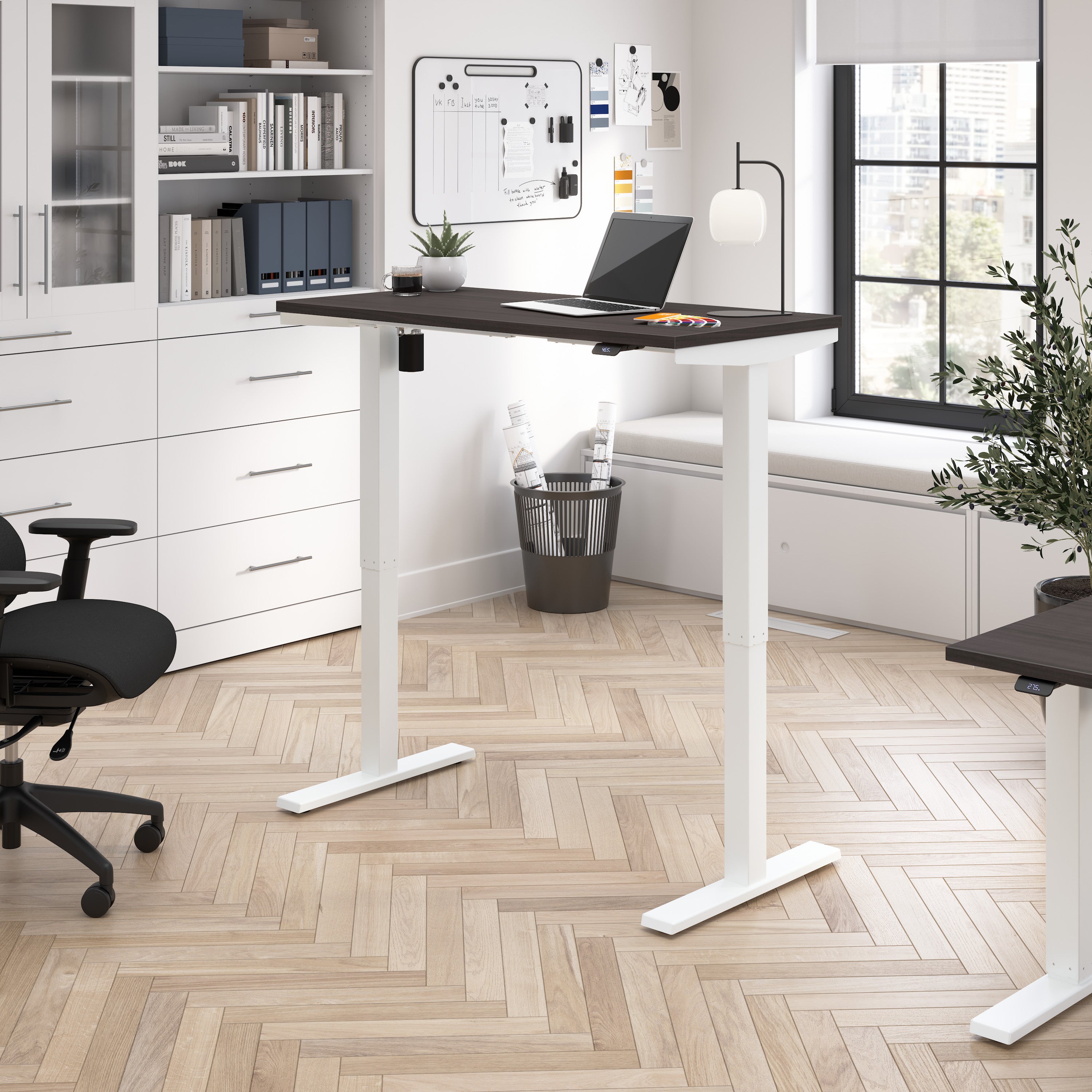 Bush Business Furniture Move 40 Series 48W x 24D Electric Height Adjustable Standing Desk in Storm Gray with White Base - 47.6" Width x 23.35" Depth x 28.17" Height