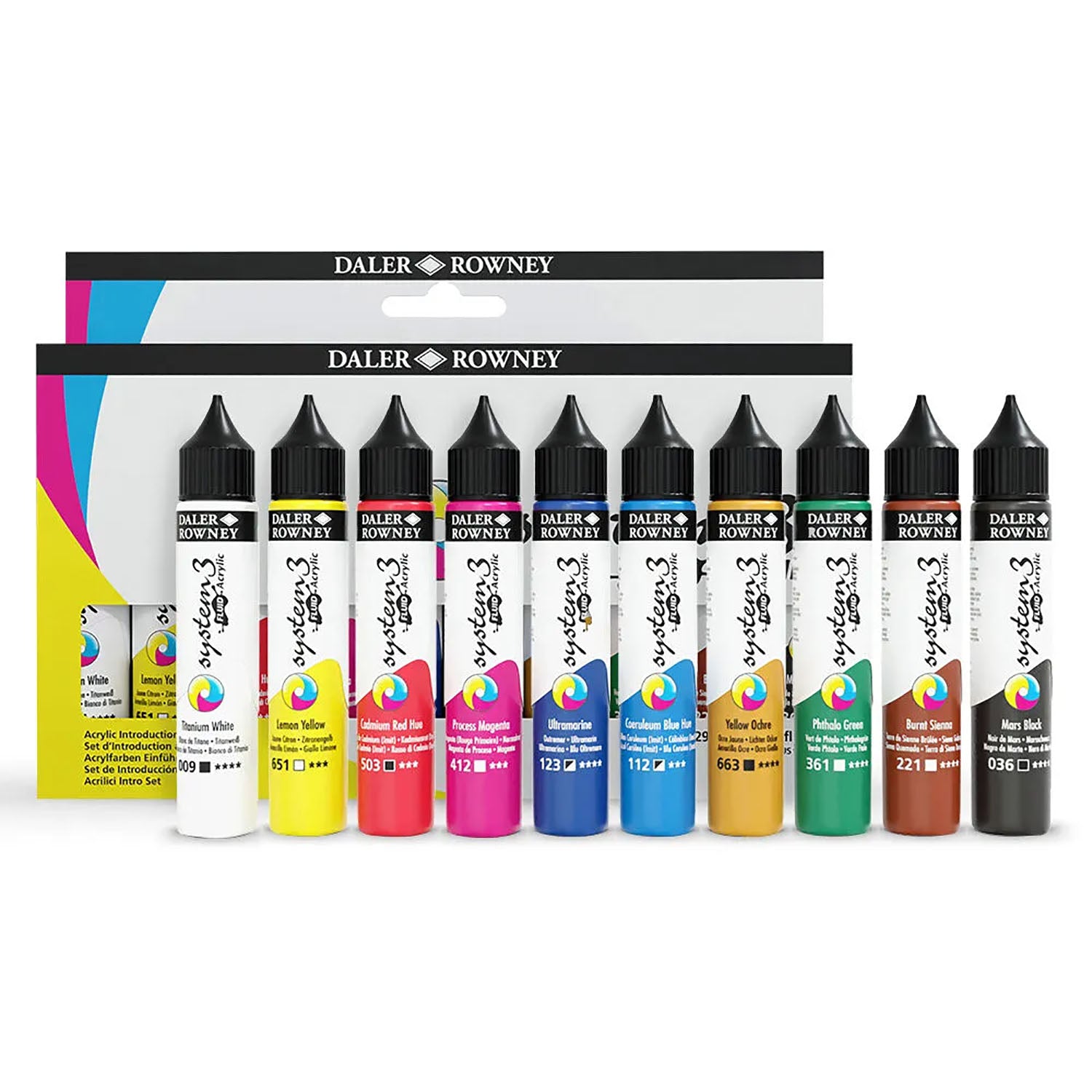 System3 Fluid Acrylic Paint Set, Assorted Colors, 29.5ml, 10 Pieces