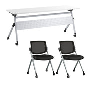 Bush Business Furniture Envision 72W Folding Training Table with 2 Folding Chairs in White - 71.02" Width x 23.54" Depth x 32.87" Height