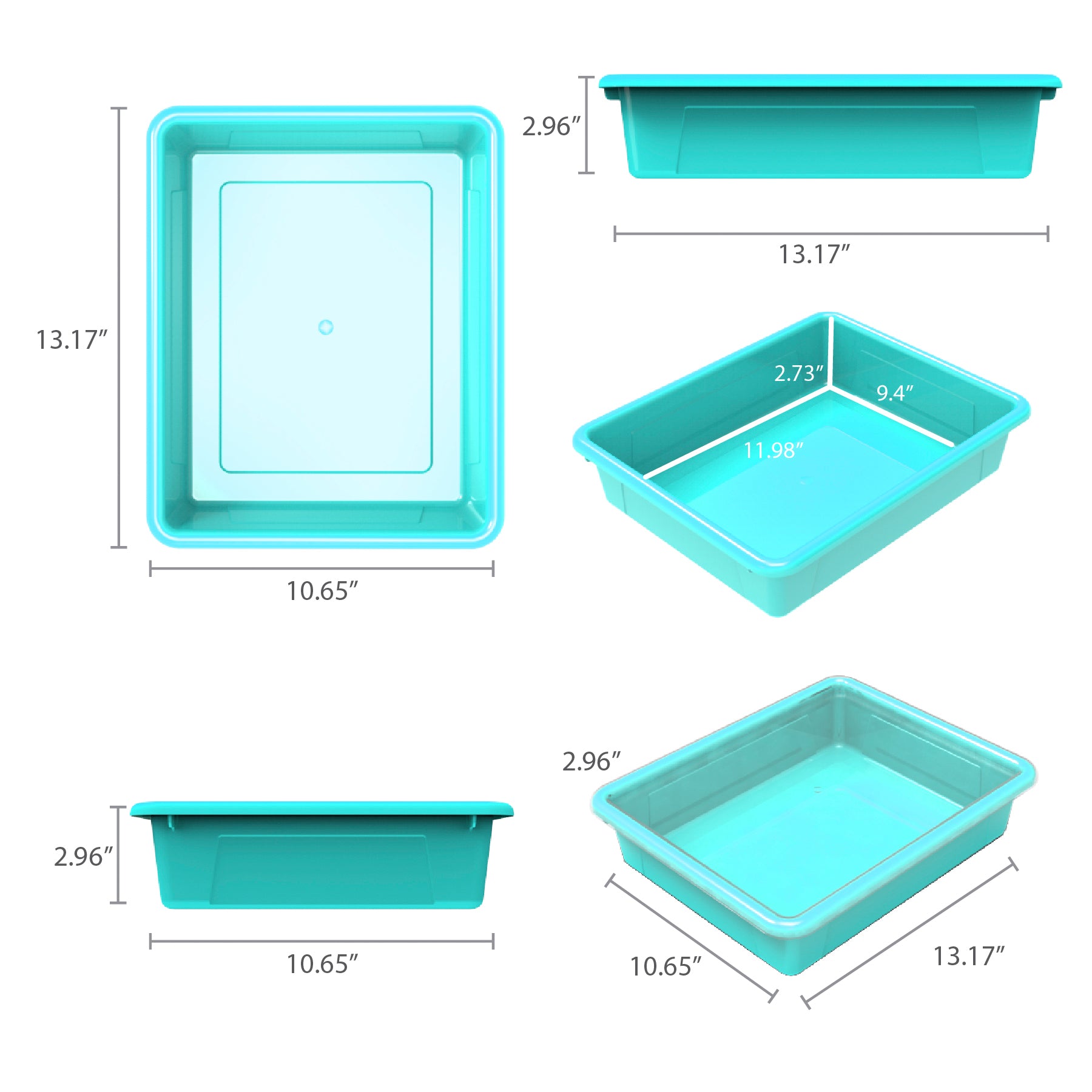Flat Storage Tray with Lid, Teal