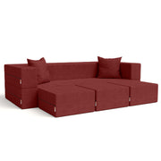 Jaxx Zipline Convertible Sleeper Sofa & Three Ottomans/California King-Size Bed, Textured Microvelvet - Berry Red
