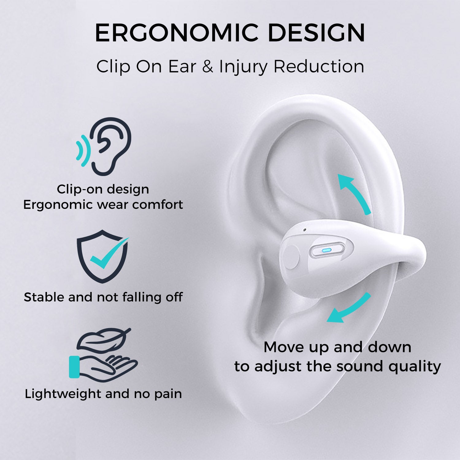 Wireless Ear Clip Bone Conduction Earbuds, White
