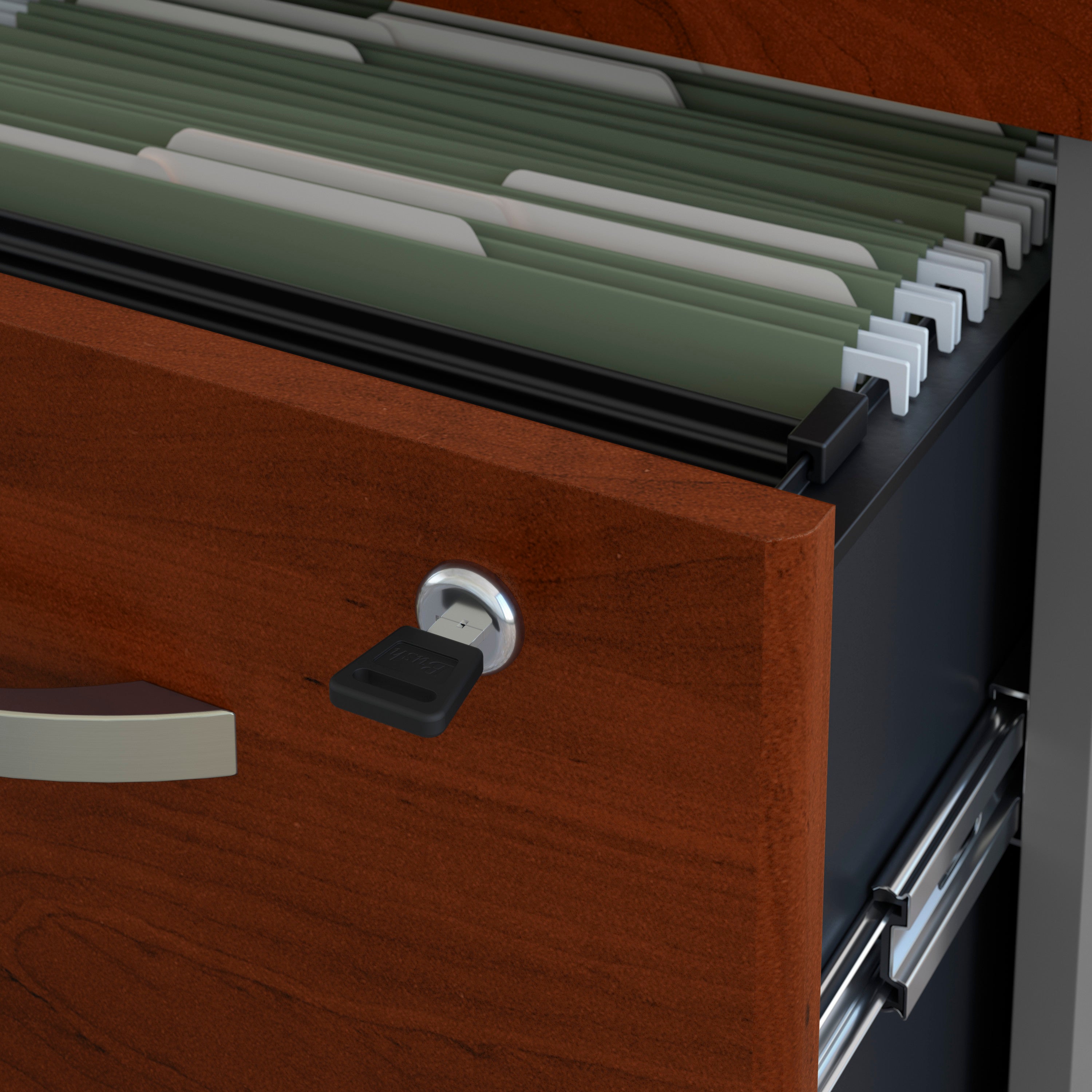 Bush Business Furniture Series C 66W x 30D Office Desk with Mobile File Cabinet in Hansen Cherry - 65.98" Width x 29.39" Depth x 29.8" Height