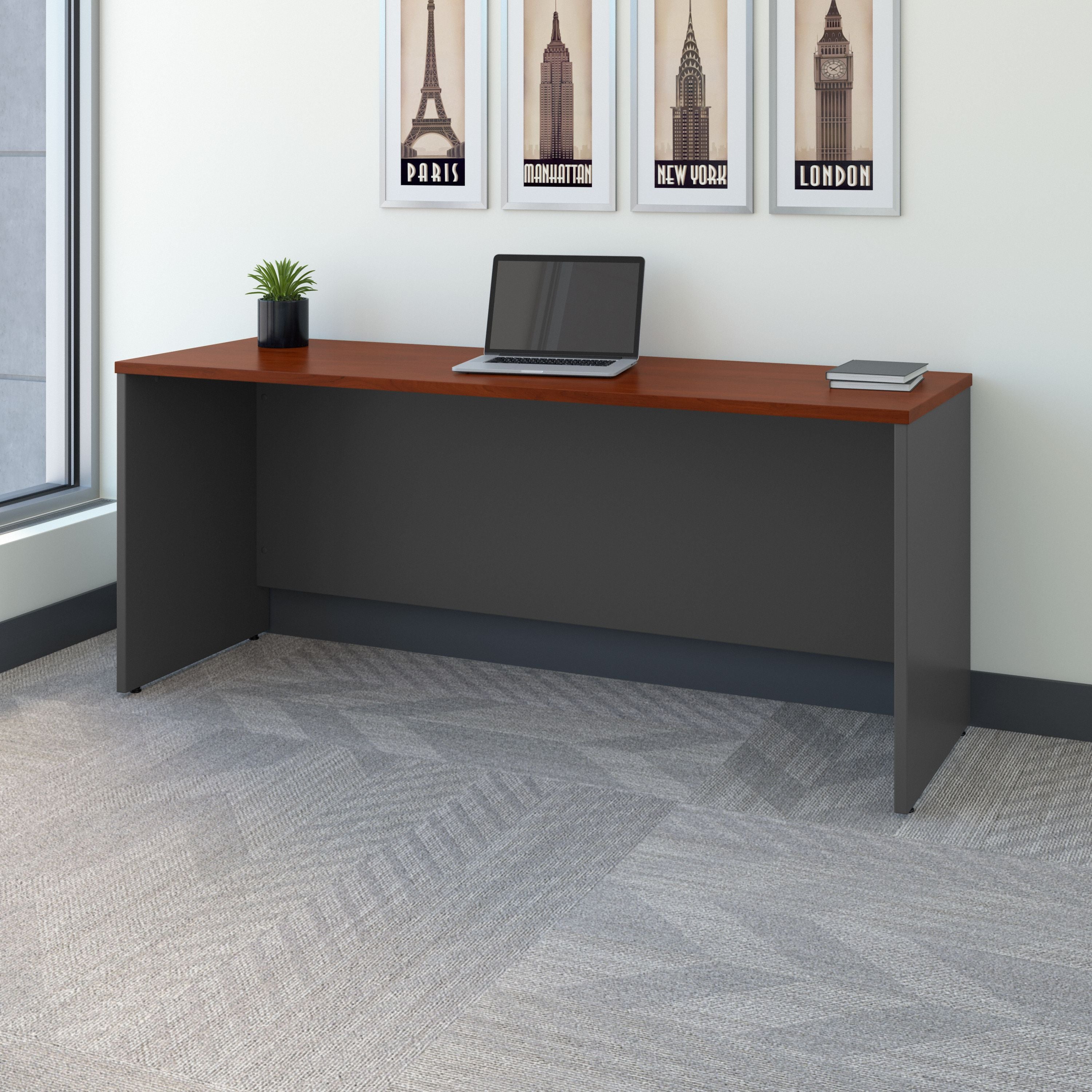 Bush Business Furniture Series C 72W x 24D Credenza Desk in Hansen Cherry - 71.02" Width x 23.35" Depth x 29.84" Height